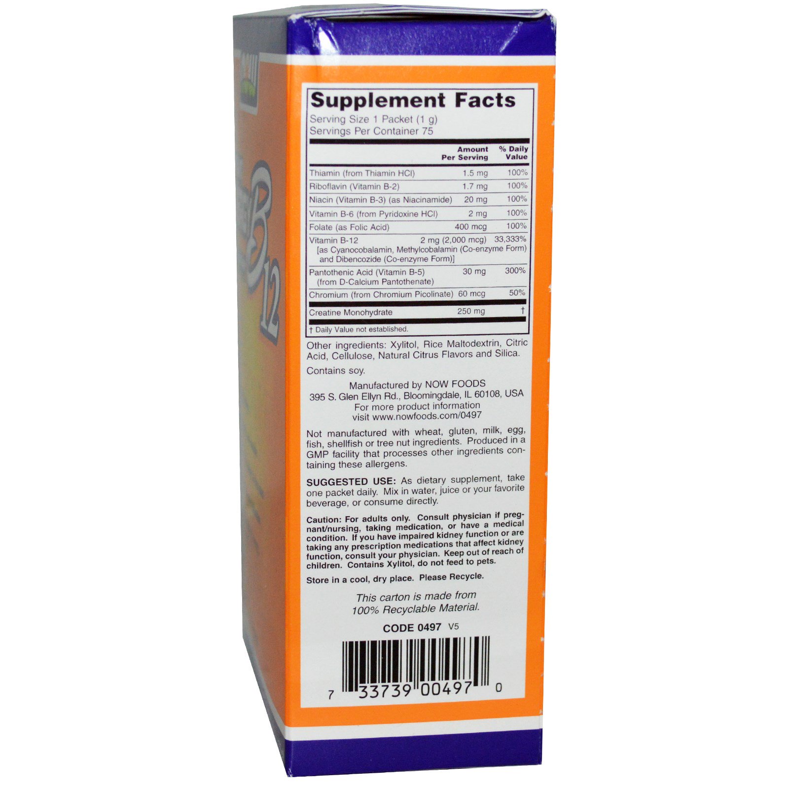 Now Foods, Energia instantêa B12, 2000 mcg, 75 envelopes, 1 g cada - Imagem 2