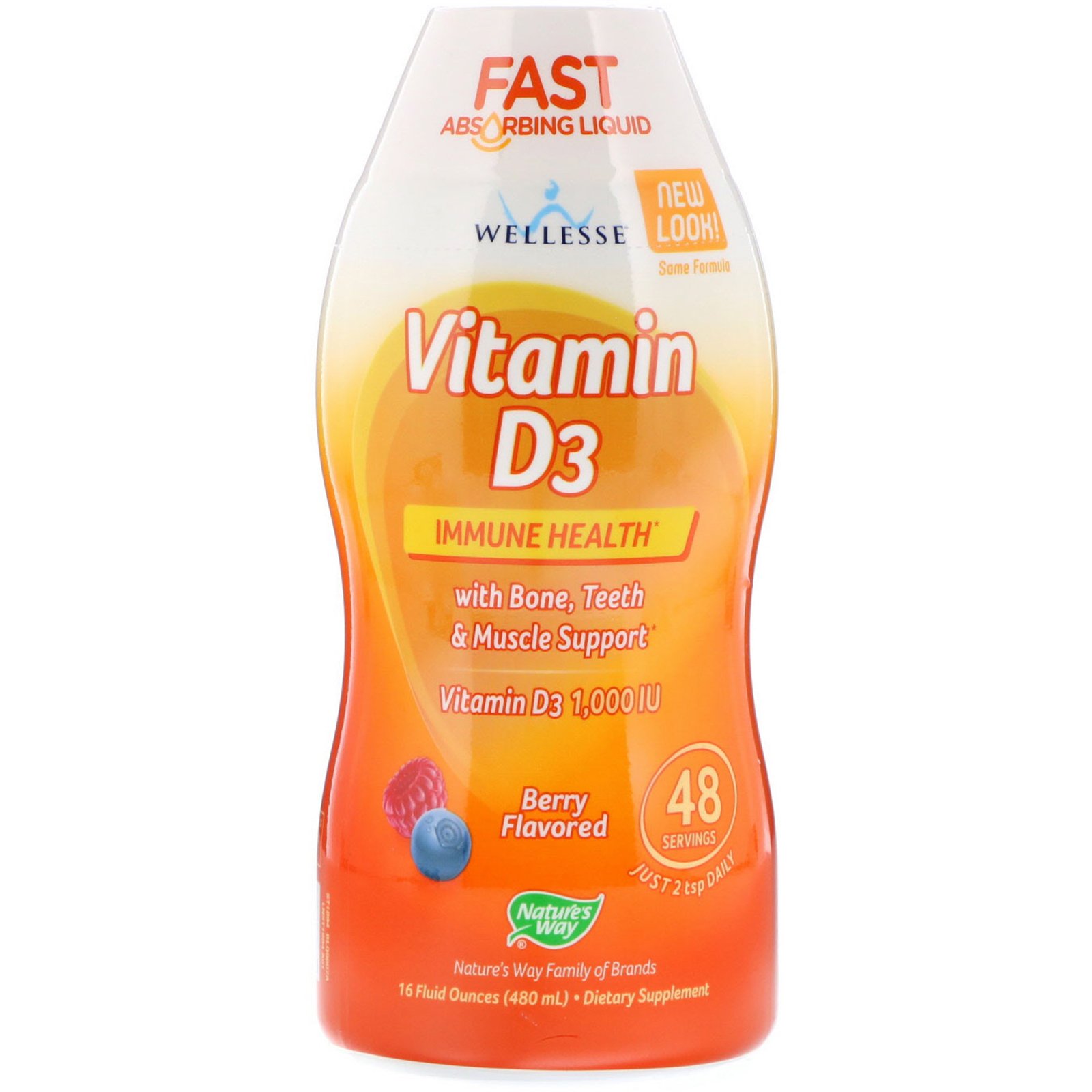 Nature's Way, Vitamina D3, Sabor Natural de Frutas Vermelhas, 1.000 UI, 16 onças fluidas (480 mL)