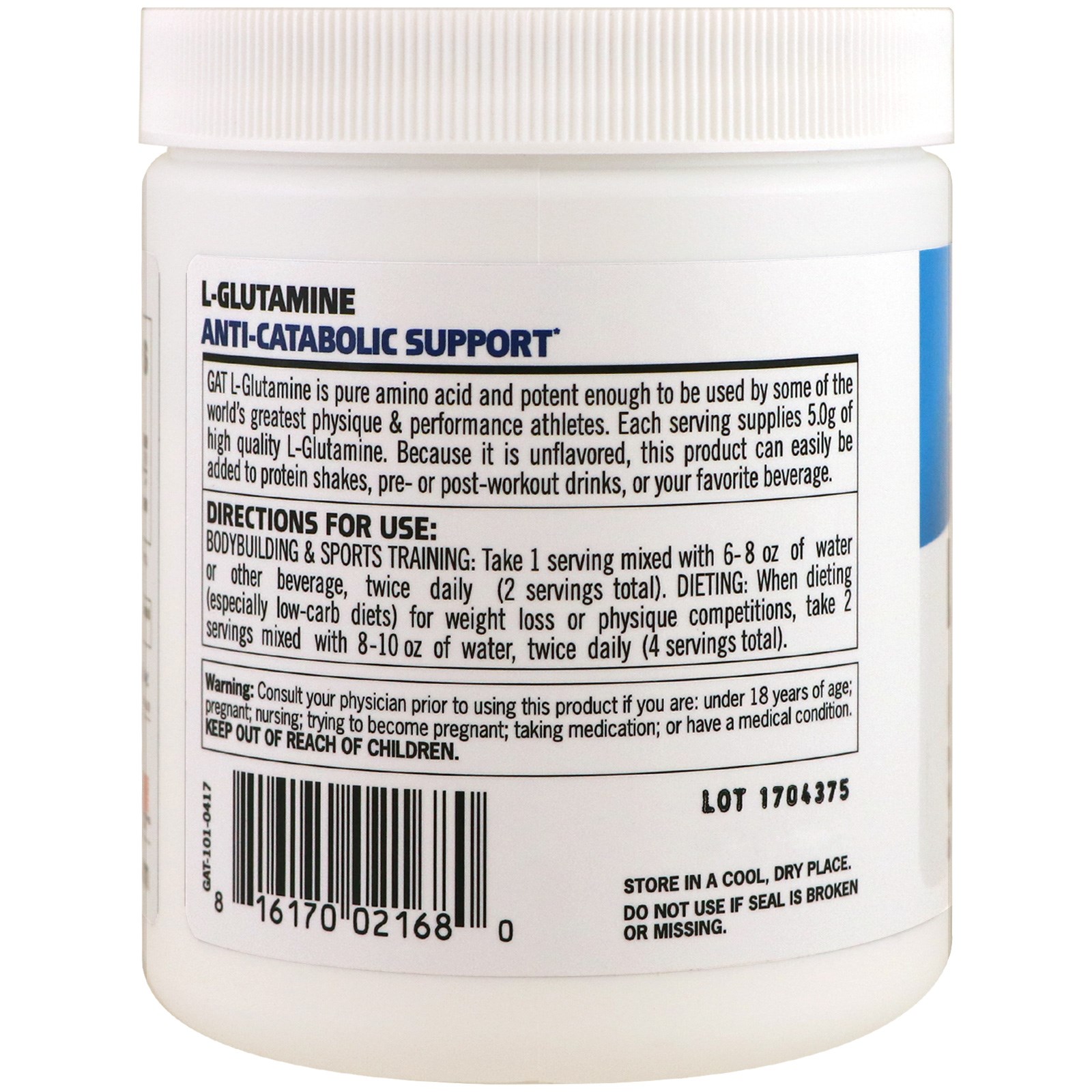 GAT, L-Glutamina, Sem Sabor, 10,58 oz (300 g) - Imagem 3
