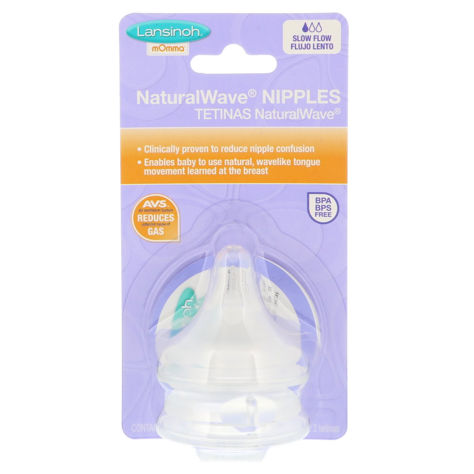 Lansinoh, NaturalWave Nipples, Fluxo Lento, 2 Mamilos de Fluxo Lento