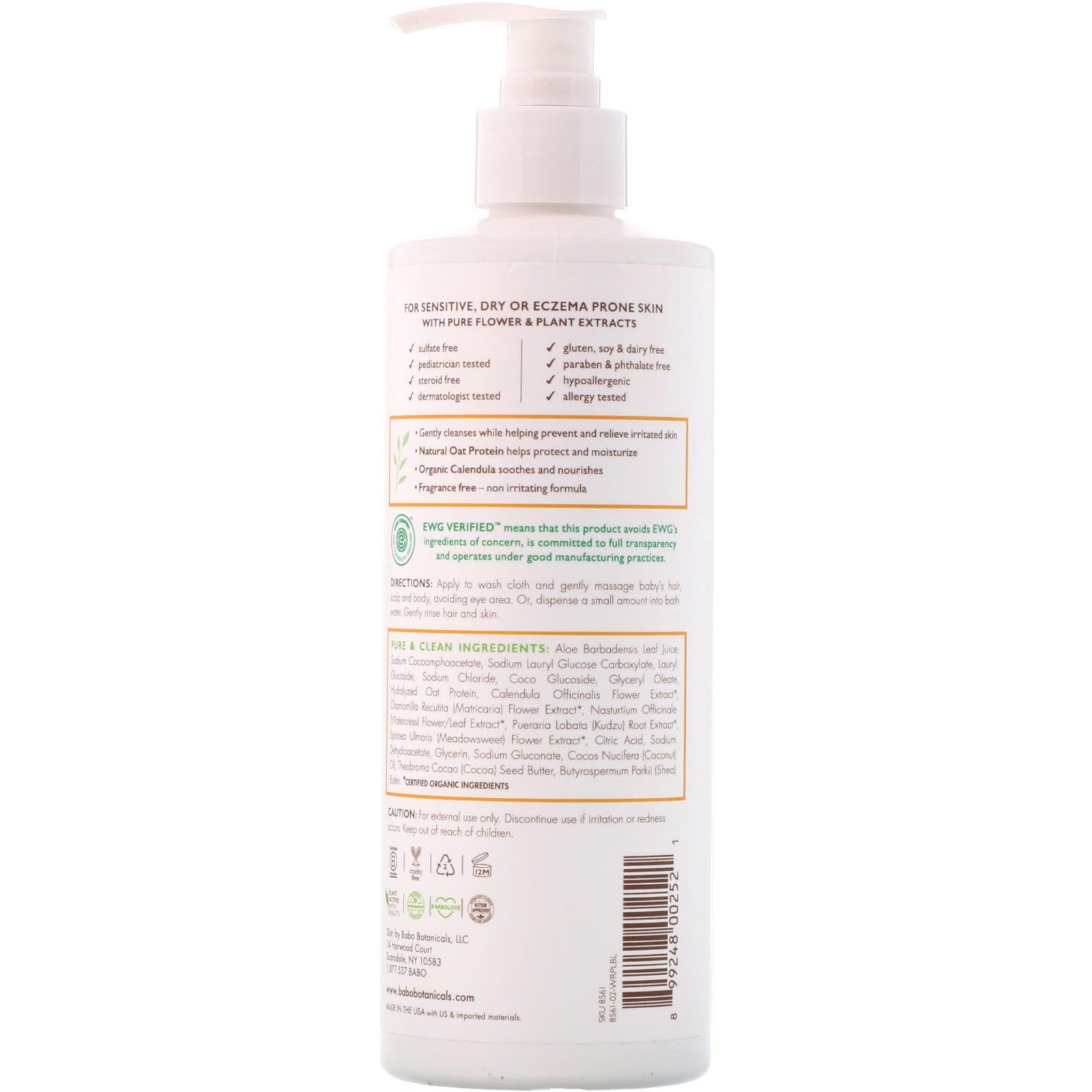 Babo Botanicals, Para a Pele Sensível dos Bebês, Shampoo e Sabonete Corporal, Sem Perfume, 473 ml (16 fl oz) - Imagem 2