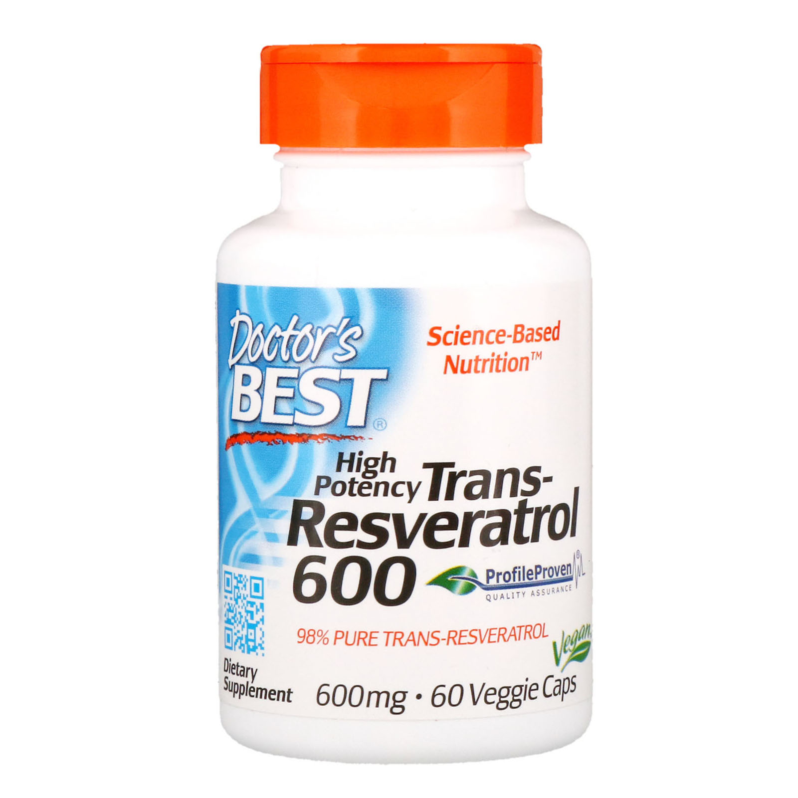 Doctor's Best, Trans-Resveratrol de Alta Potência, 600 mg, 60 Cápsulas Vegetais