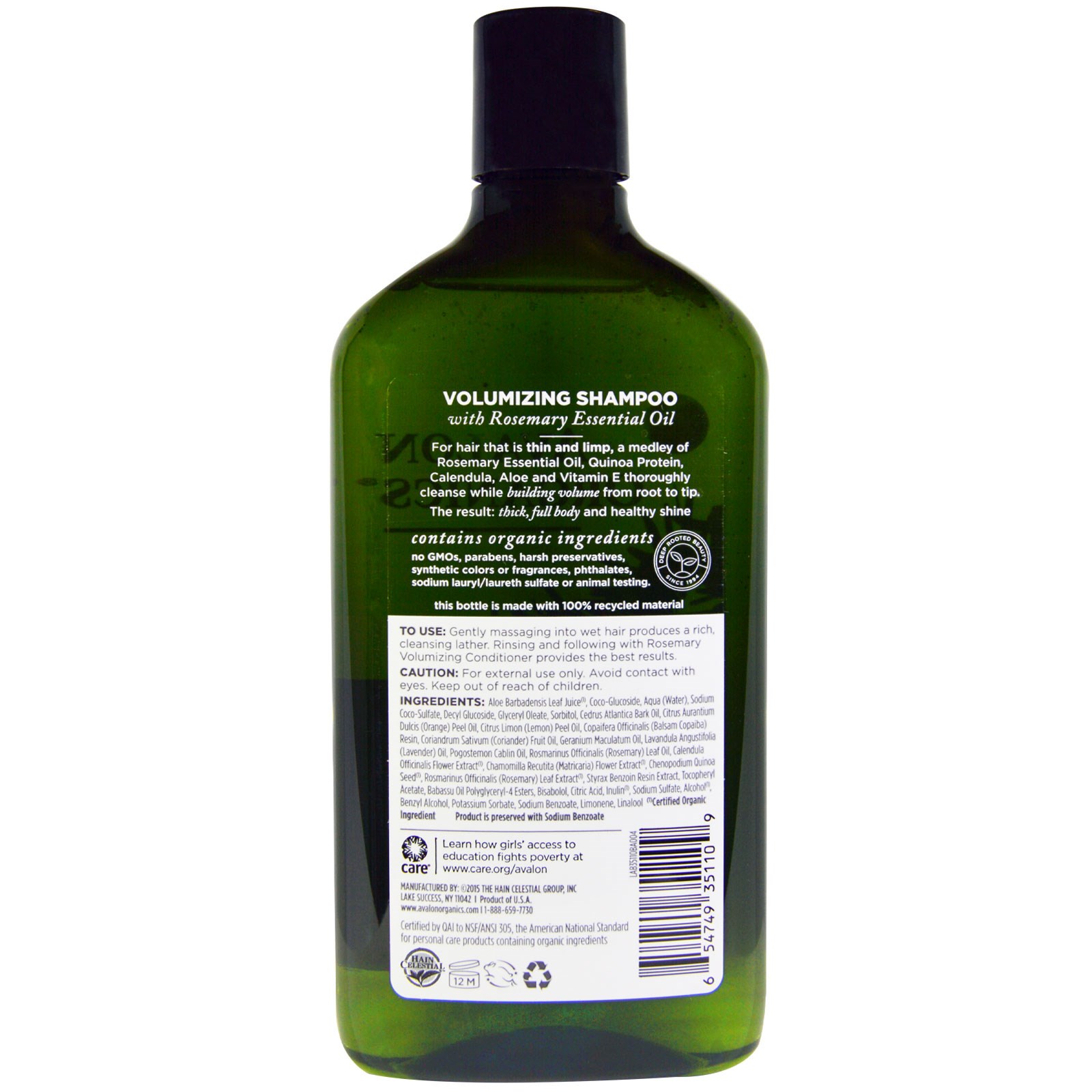 Avalon Organics, Shampoo, Volumizador, Alecrim, 325 ml (11 fl oz) - Imagem 2