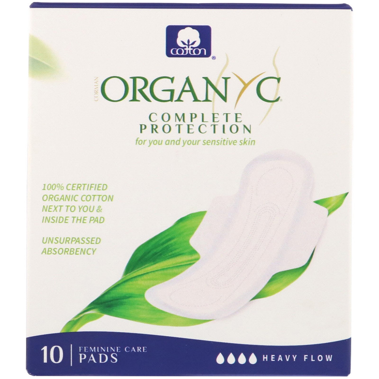 Organyc, Absorventes de Algodão Orgânico, Fluxo Intenso, 10 Absorventes