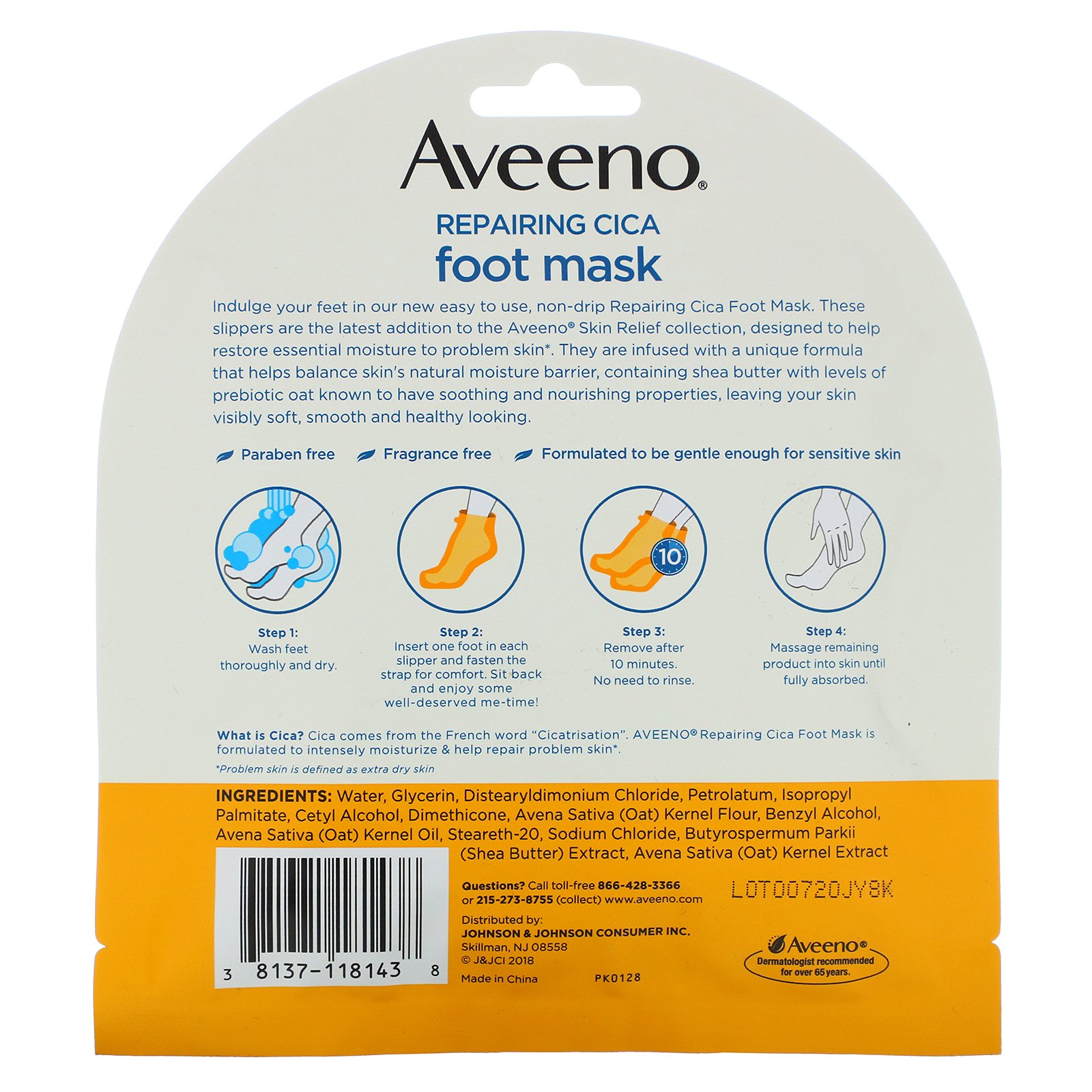 Aveeno, Máscara Cicatrizante e Reparadora para os Pés, 2 Meias de Uso Único - Imagem 2