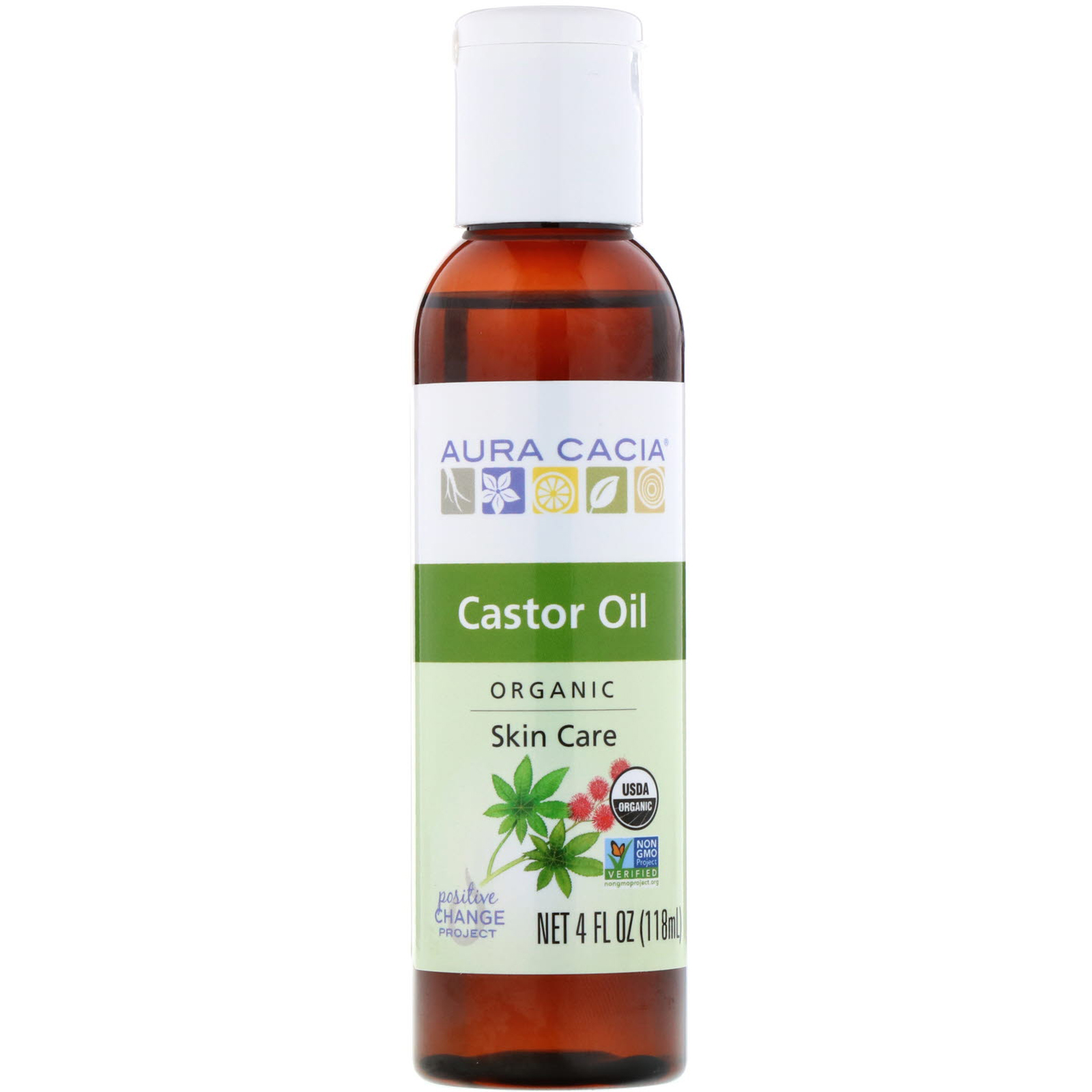 Aura Cacia, Orgânico, Cuidados com a Pele, Óleo de Rícino, frasco de 4 oz (118 ml)