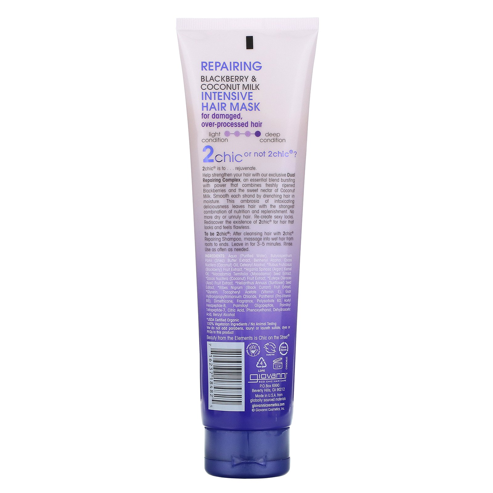 Giovanni, 2chic, Reparação, Máscara Capilar Intensiva, Amora e Leite de Coco, frasco de 5,1 oz (150 ml) - Imagem 2