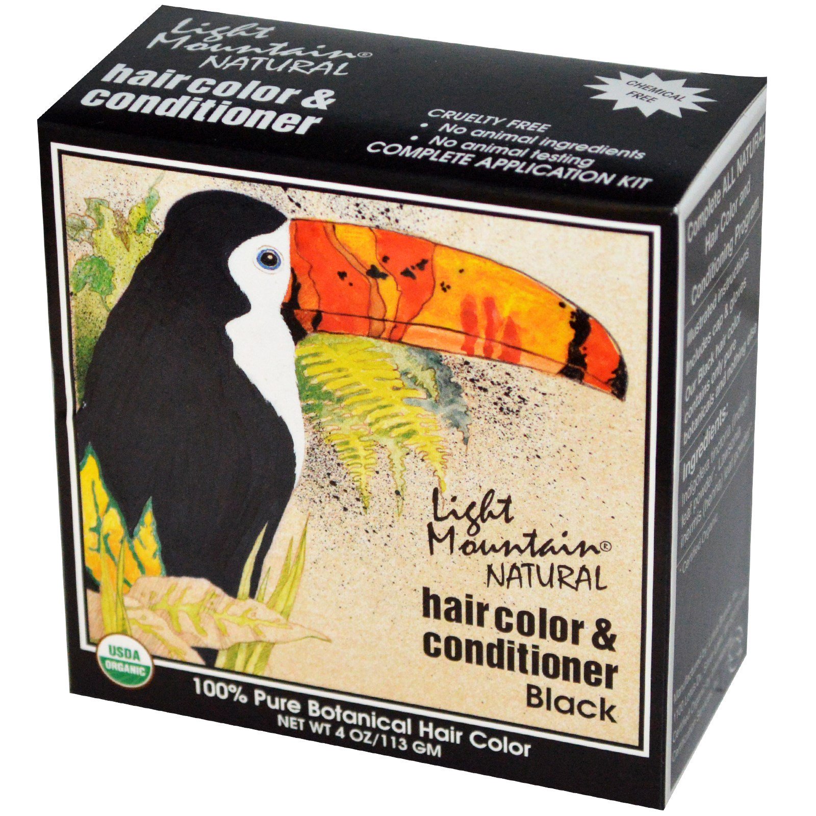 Light Mountain, Tintura Capilar Natural e Condicionador, Preto, 4 oz (113 g)