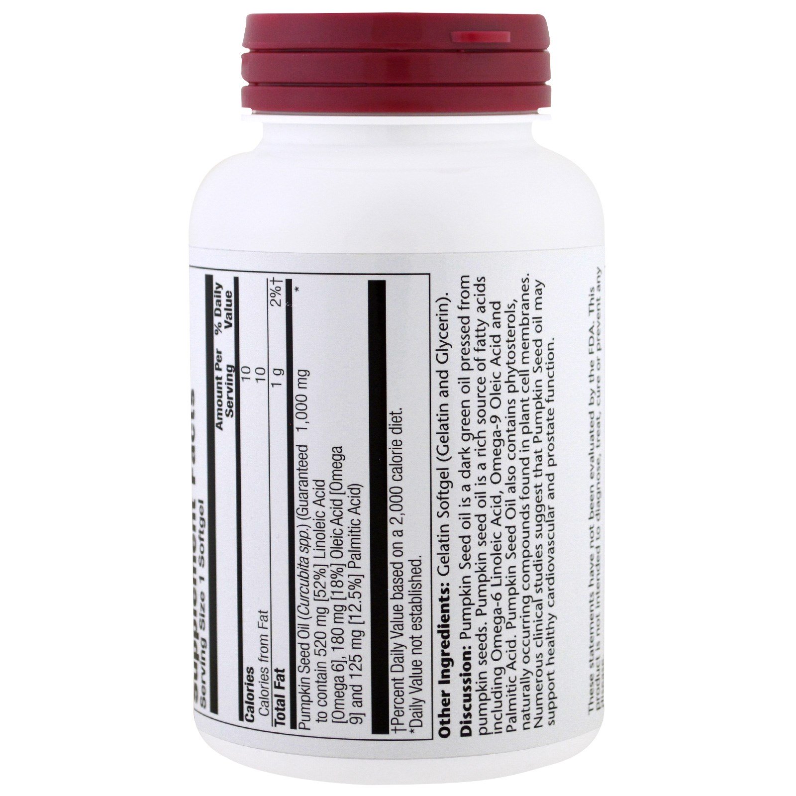 Solaray, Óleo de Semente de Abóbora, 1.000 mg, 90 Cápsulas Softgel - Imagem 3