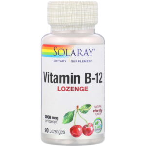 Solaray, Vitamina B-12, Sabor Natural de Cereja, 2.000 mcg, 90 Pastilhas
