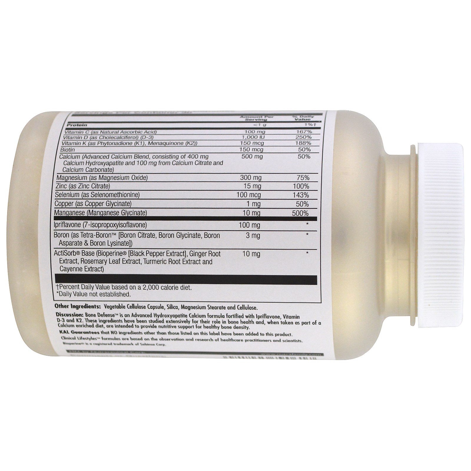 KAL, Bone Defense, 90 Vegetarian Capsules - Imagem 3