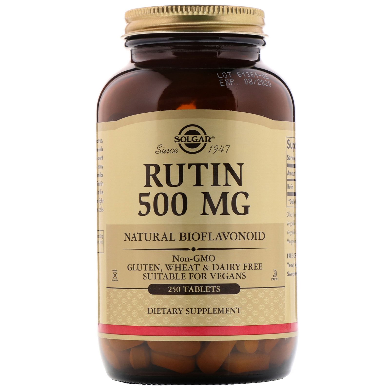 Solgar, Rutina, 500 mg, 250 Comprimidos