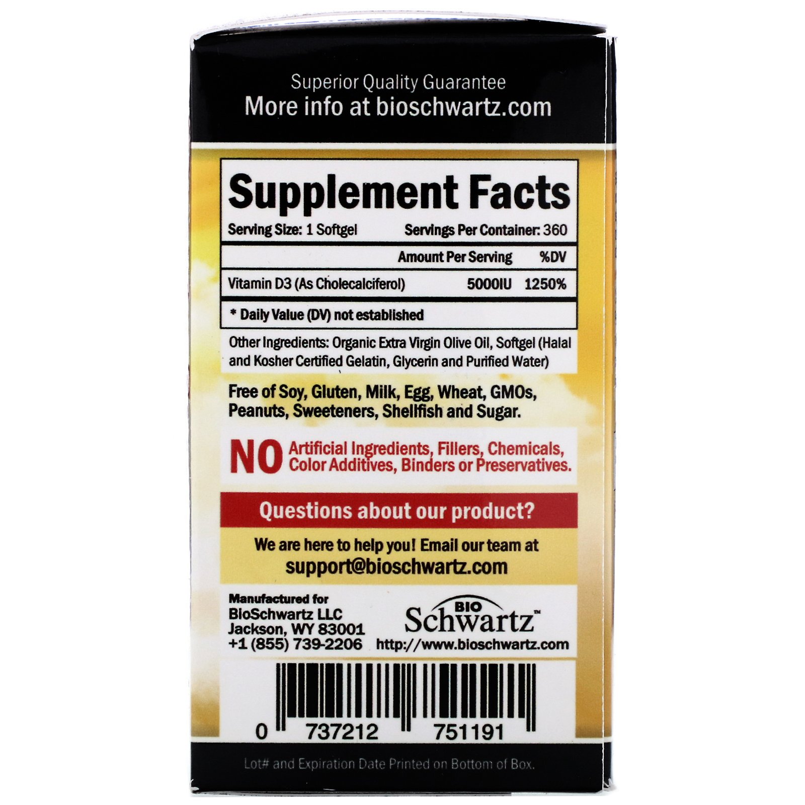 BioSchwartz, Força Superior da Vitamina D3, 5.000 UI, 360 Cápsulas Gelatinosas - Imagem 2