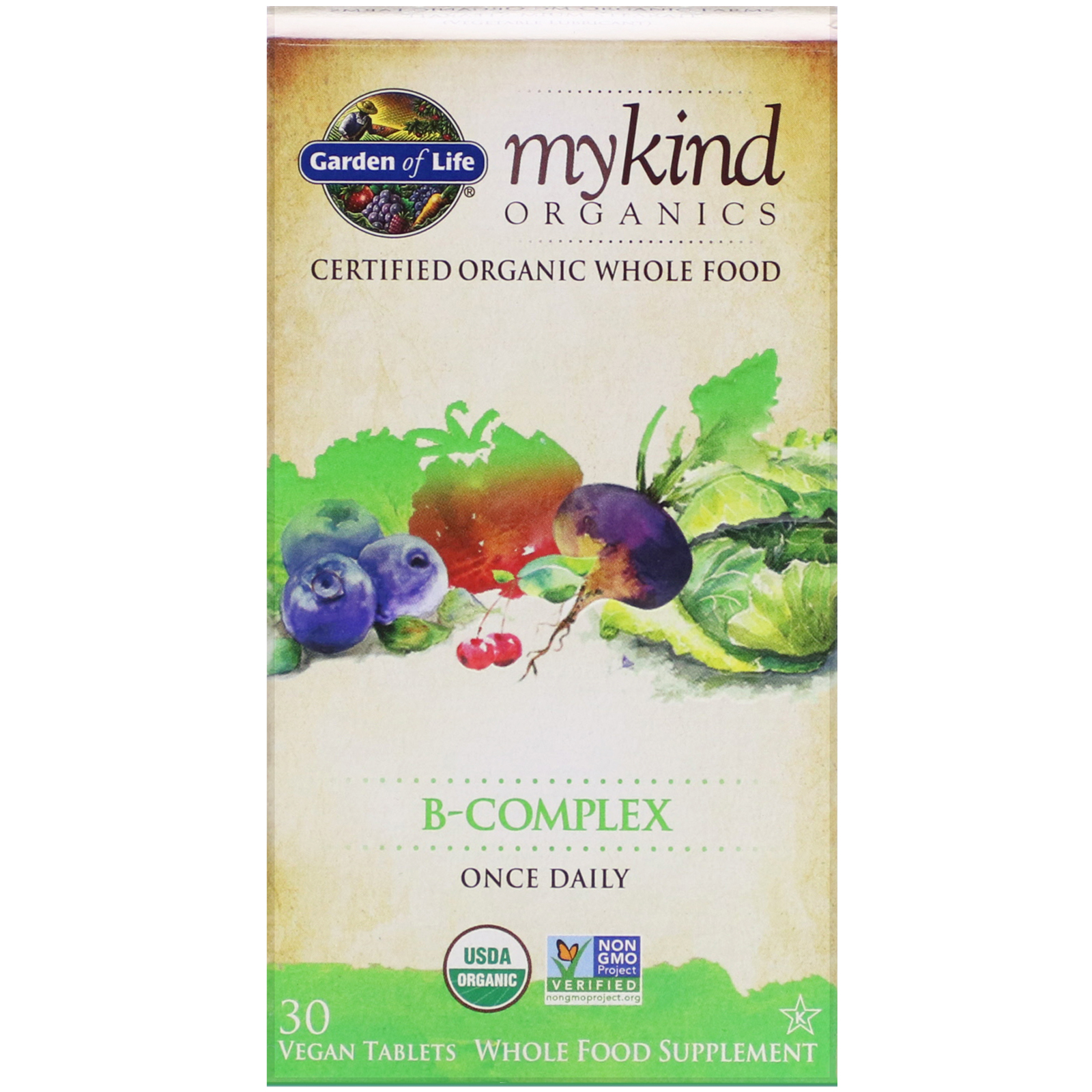 Garden of Life, MyKind Organics, Complexo B, 30 Comprimidos Veganos