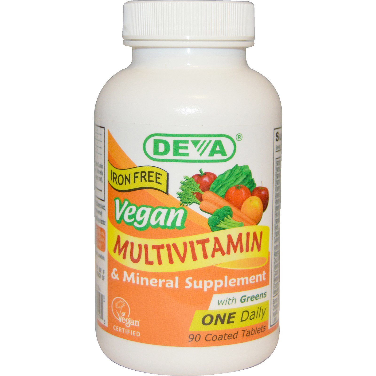 Deva, Vegano, Suplemento Multivitamínico e Mineral, Sem Ferro, 90 Comprimidos Revestidos