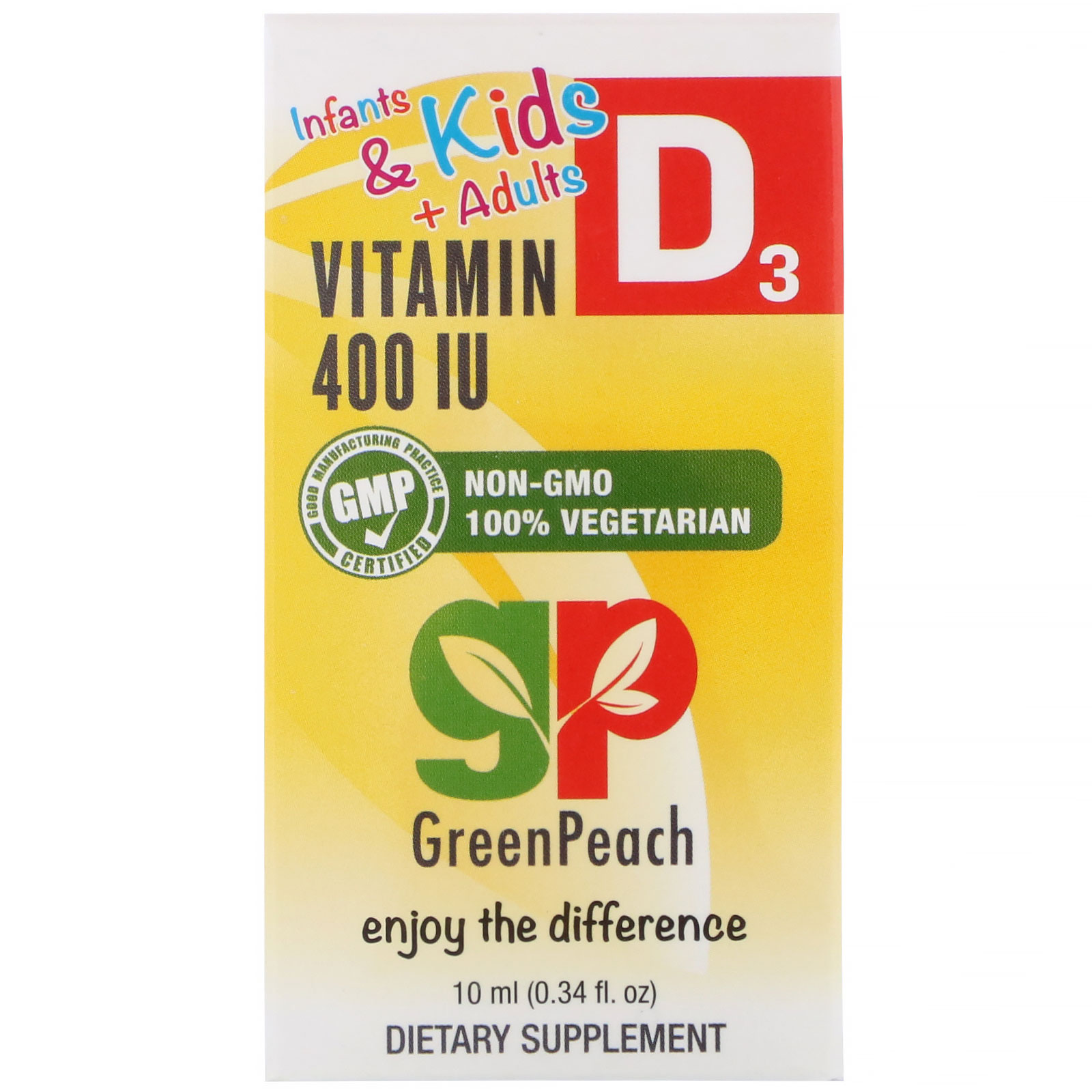 GreenPeach, Infants & Kids + Adults, Vitamin D3, 400 IU, 0.34 fl oz (10 ml)