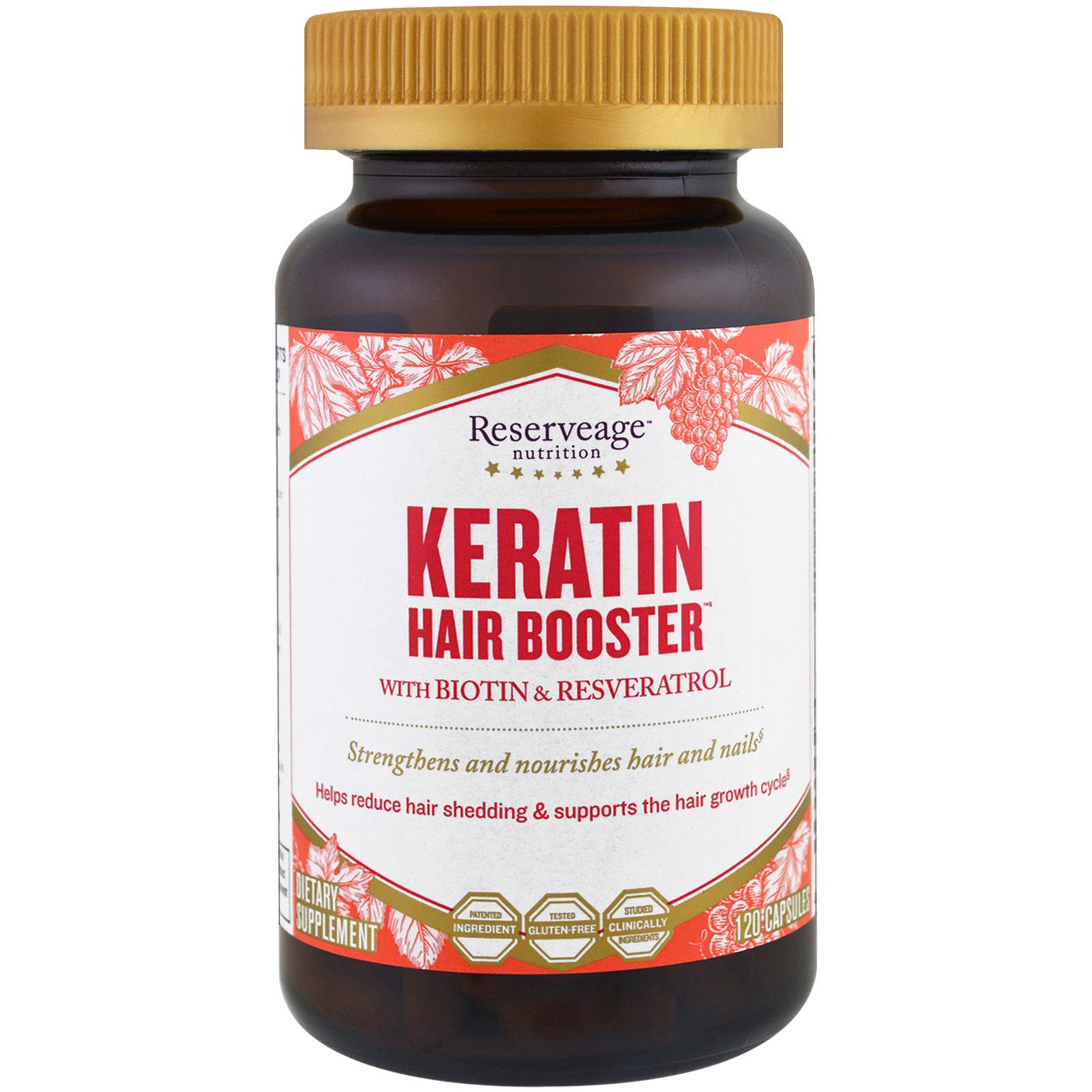 ReserveAge Nutrition, Keratin Hair Booster with Biotin & Resveratrol, 120 Capsules - Imagem 3