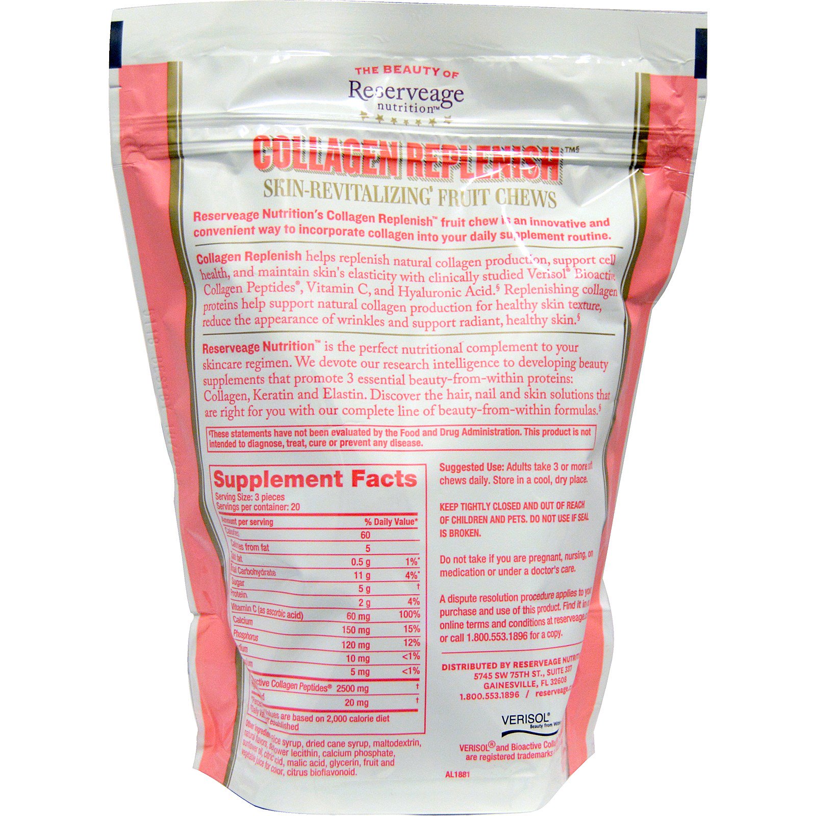 ReserveAge Nutrition, Repositor de Colágeno, Frutas Sortidas, 60 Balas Mastigáveis - Imagem 2