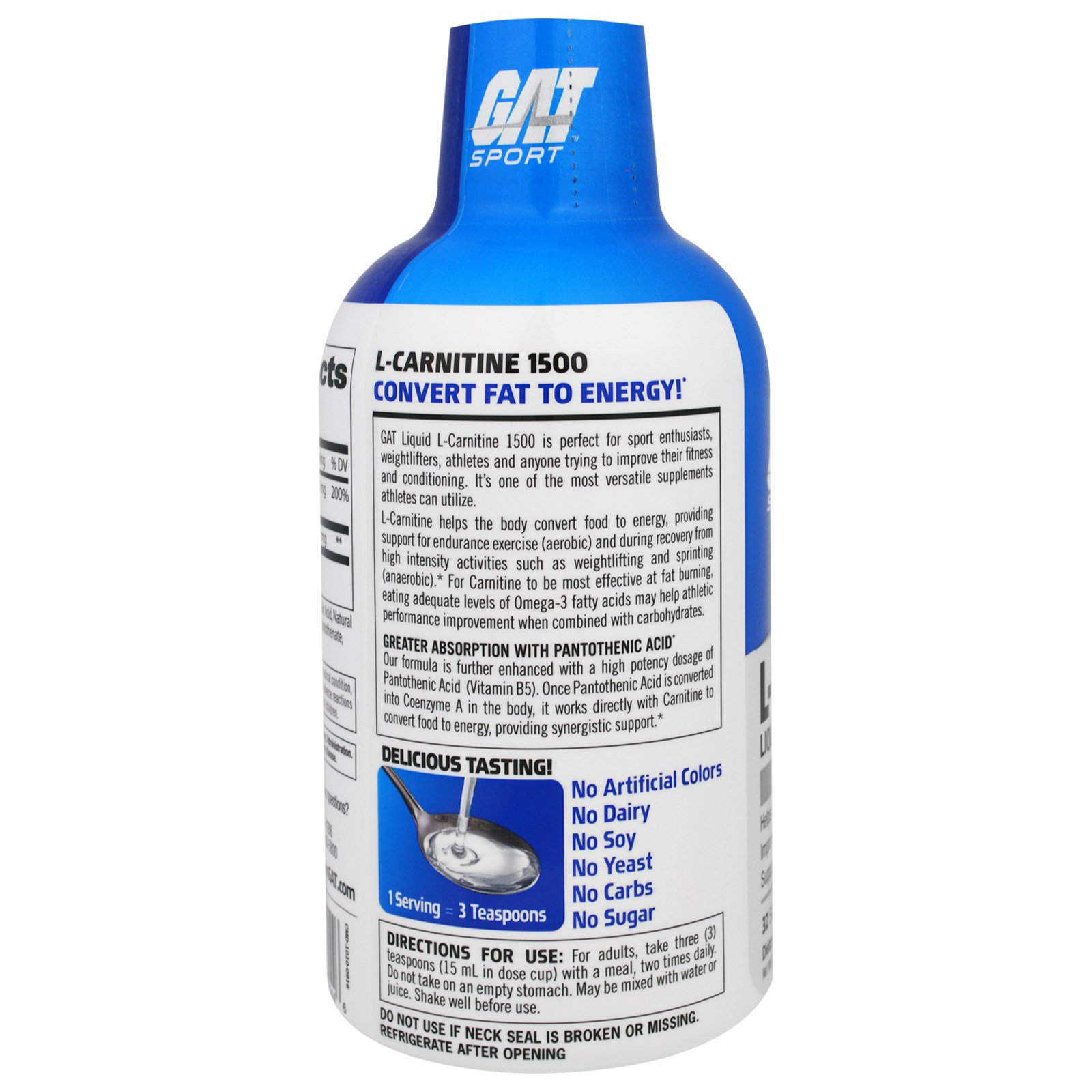 GAT, L-Carnitina, Aminoácido Líquido de Forma Livre, Maçã Verde, 473 ml (16 oz) - Imagem 3