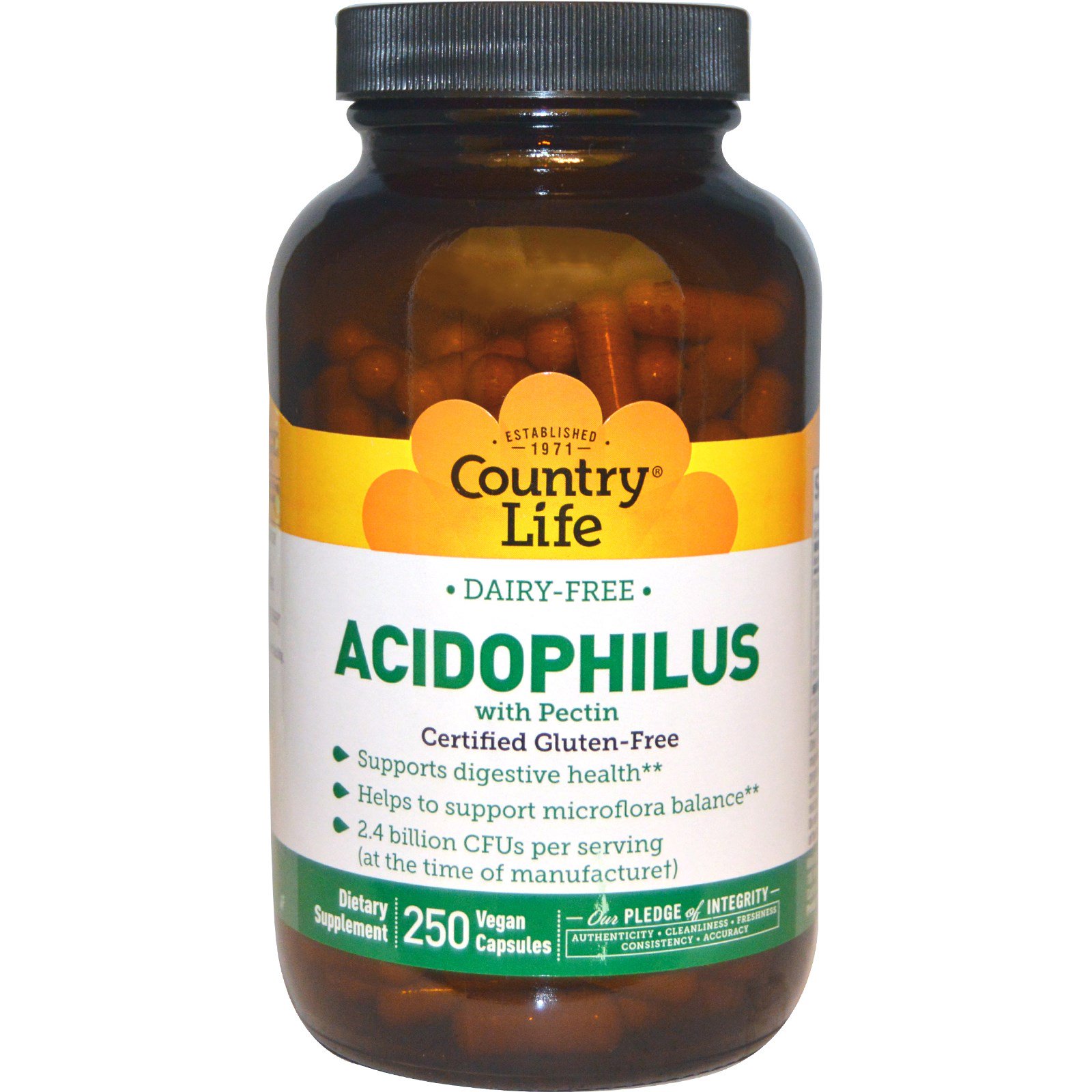 Country Life, Acidófilos com Pectina, 250 Cápsulas Vegetais