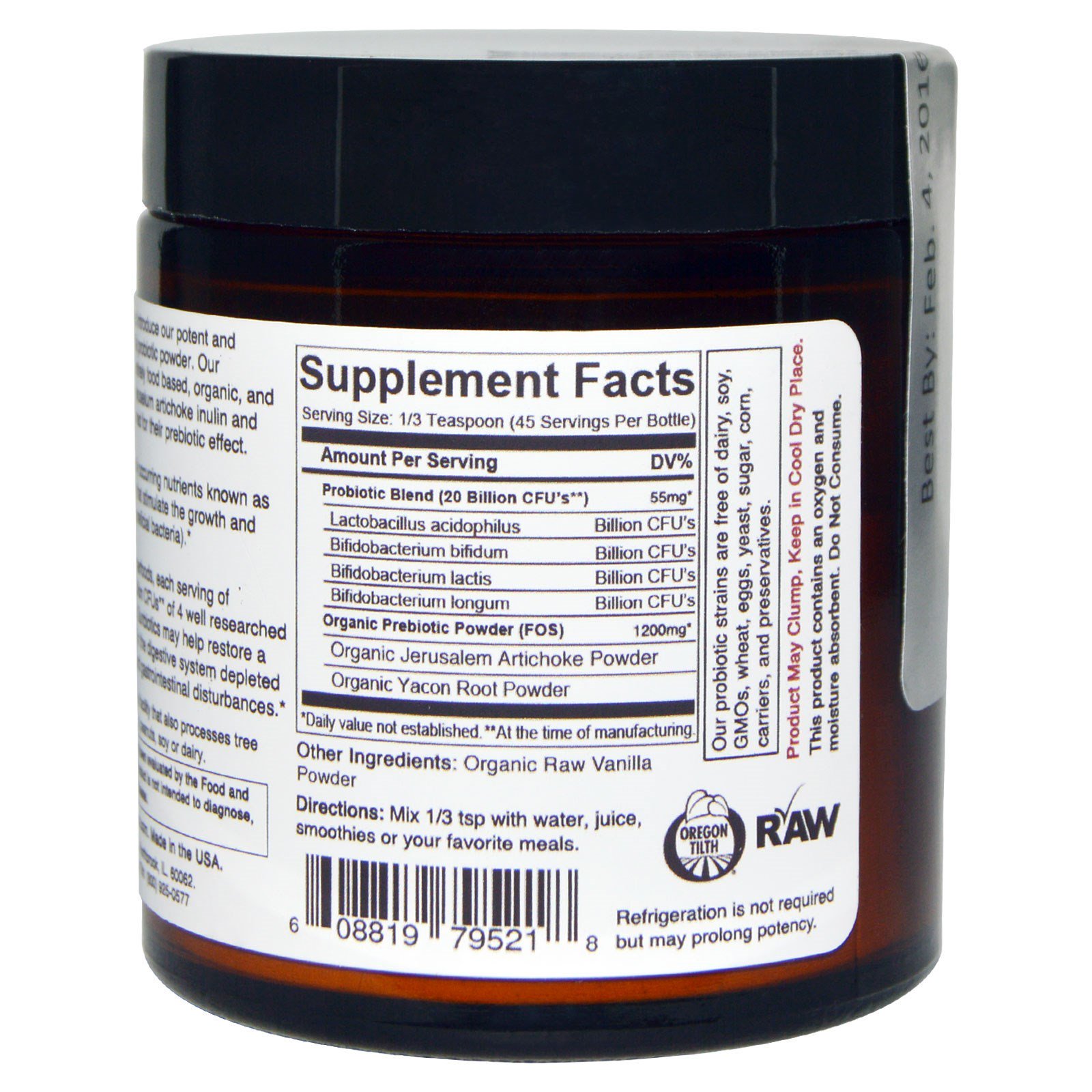 Sunbiotics, Probióticos Potentes com Prebióticos Orgânicos em Pó, Baunilha, 57 g (2 oz) - Imagem 3