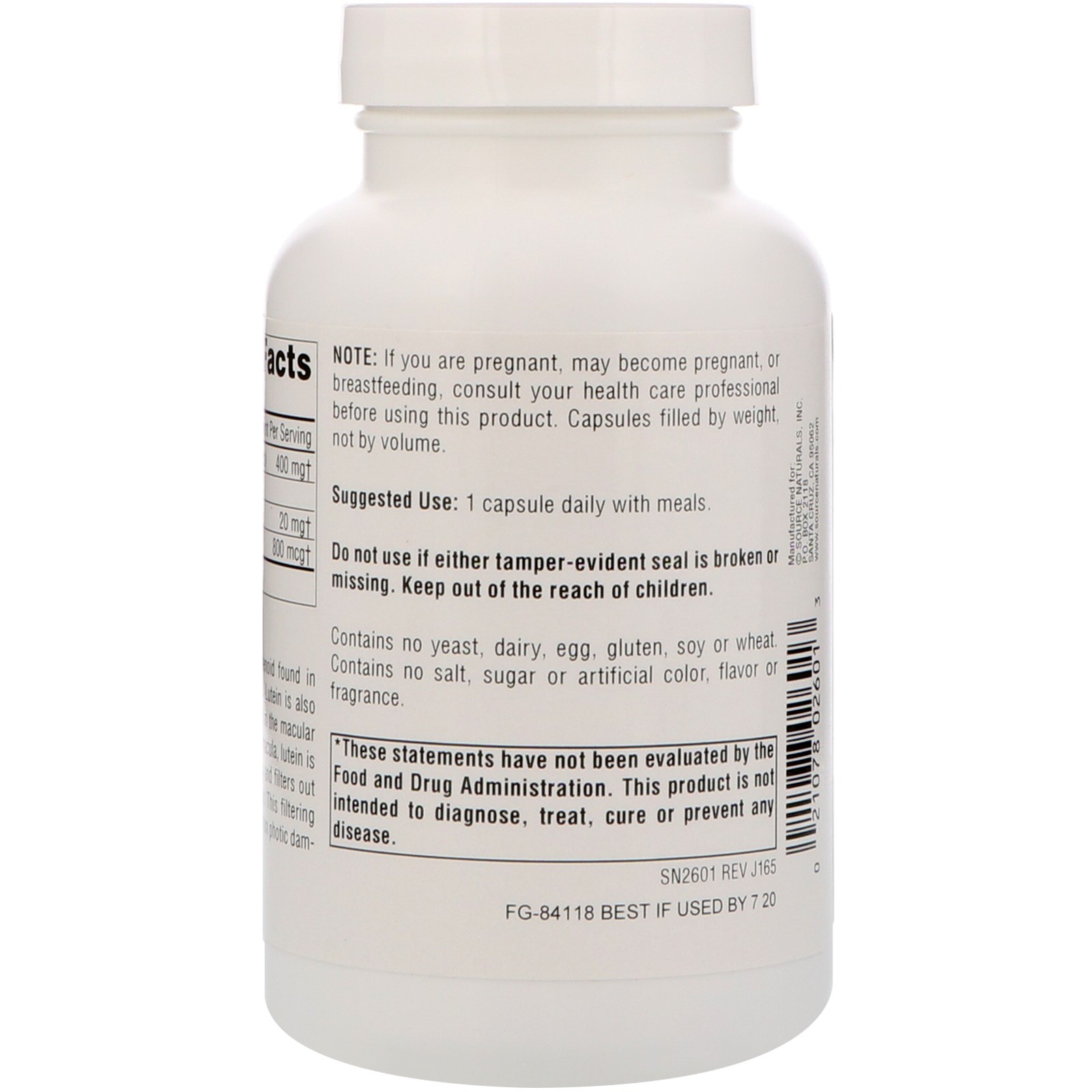 Source Naturals, Luteína, 20 mg, 120 Cápsulas - Imagem 3