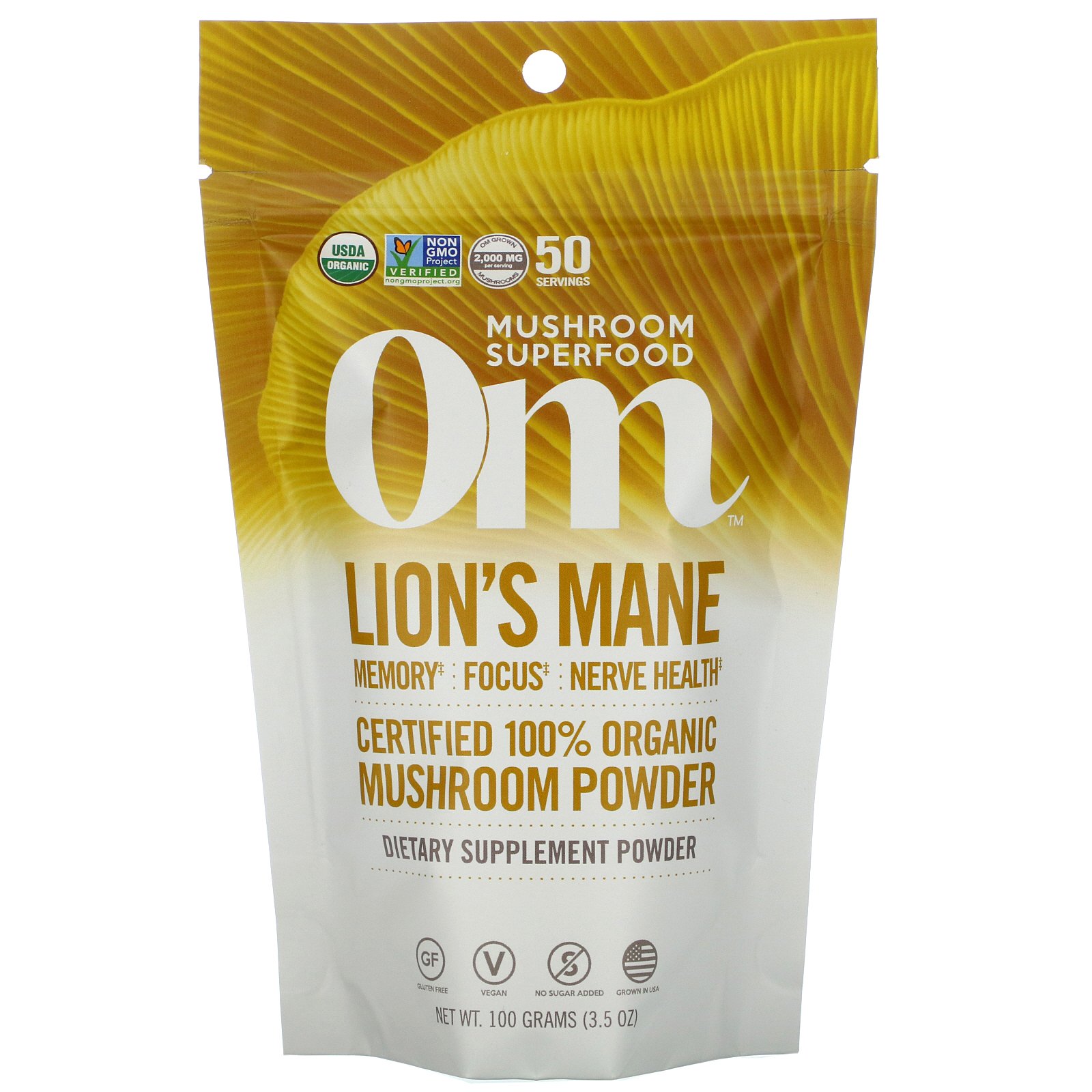 Organic Mushroom Nutrition, Lion's Mane, Certified 100% Organic Mushroom Powder, 3.5 oz (100 g)