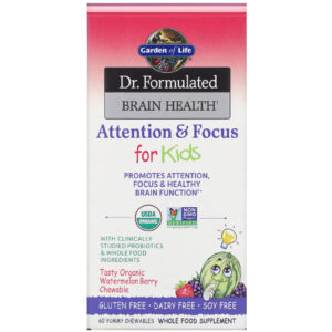 Garden of Life, Dr. Formulated Brain Health, Atenção e Concentração para Crianças, Melancia, 60 Deliciosos Mastigáveis