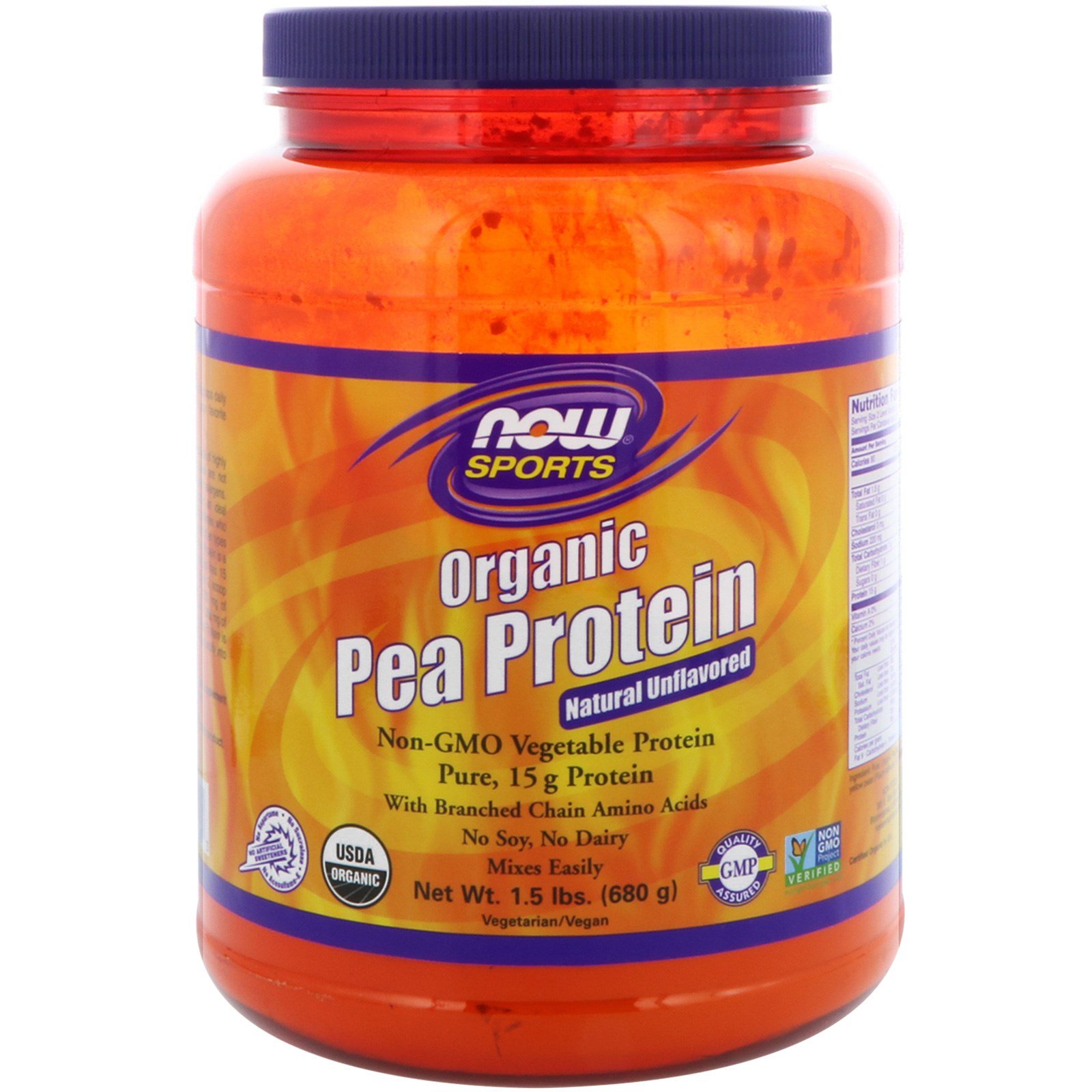 Now Foods, Esportes, Proteína de Ervilha Orgânica, Sem Sabor Natural, 680 g (1,5 lb)