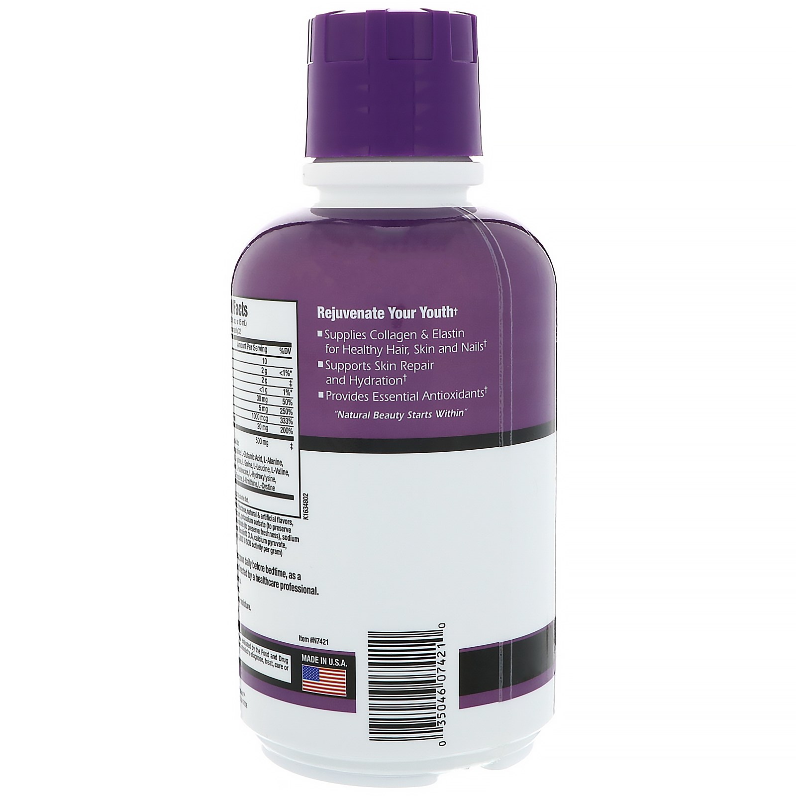 Rejuvicare, Collagen Beauty Formula, Liquid Collagen Complex, Healthy Hair, Skin & Nails, Grape, 16 fl oz (480 ml) - Imagem 3