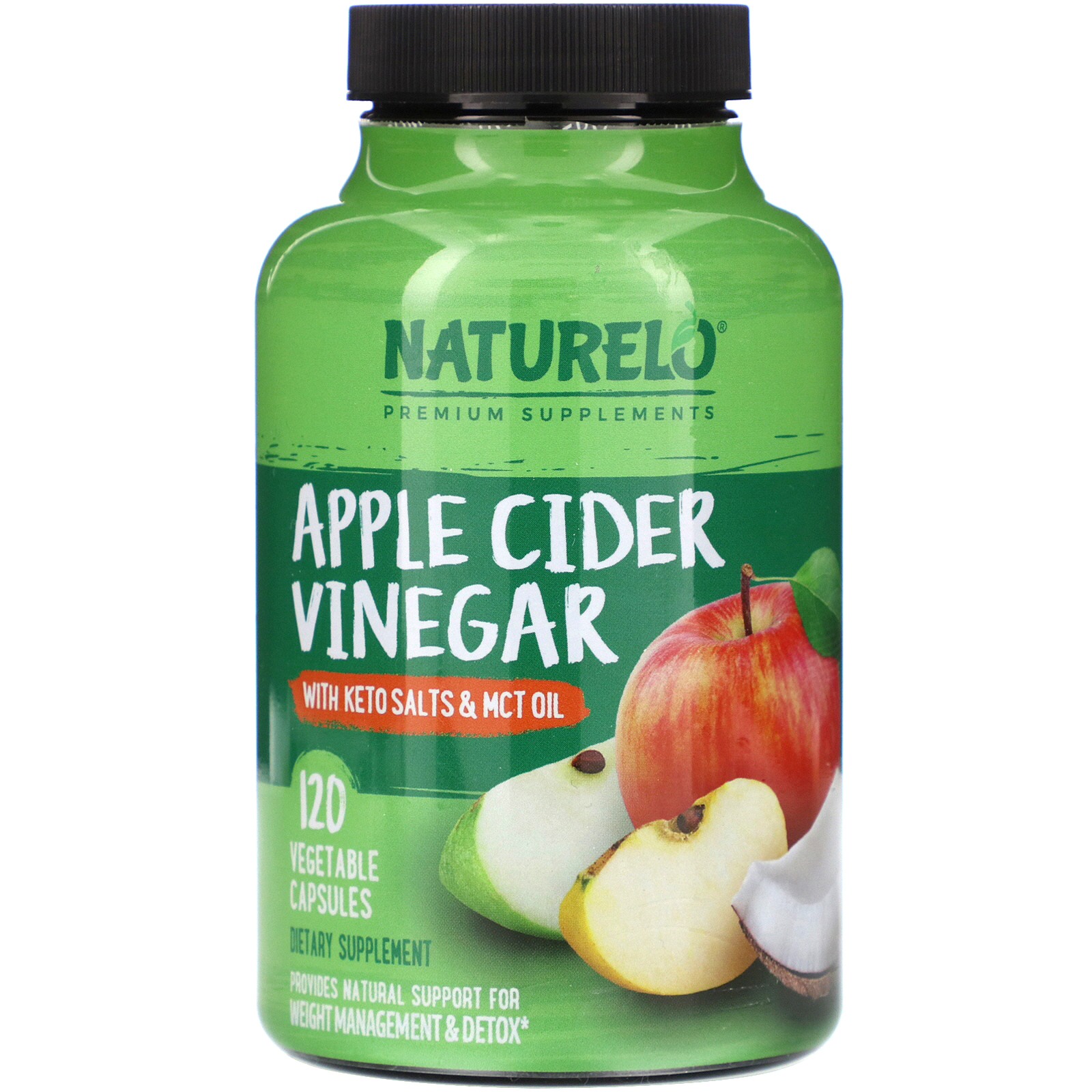 NATURELO, Apple Cider Vinegar with Keto Salts & MCT Oil, 120 Vegetable Capsules