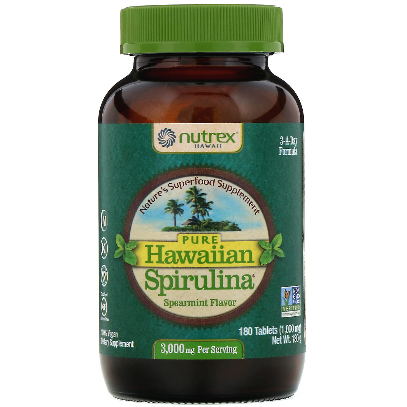 Nutrex Hawaii, Pure Hawaiian Spirulina, Hortelã, 1.000 mg, 180 Comprimidos
