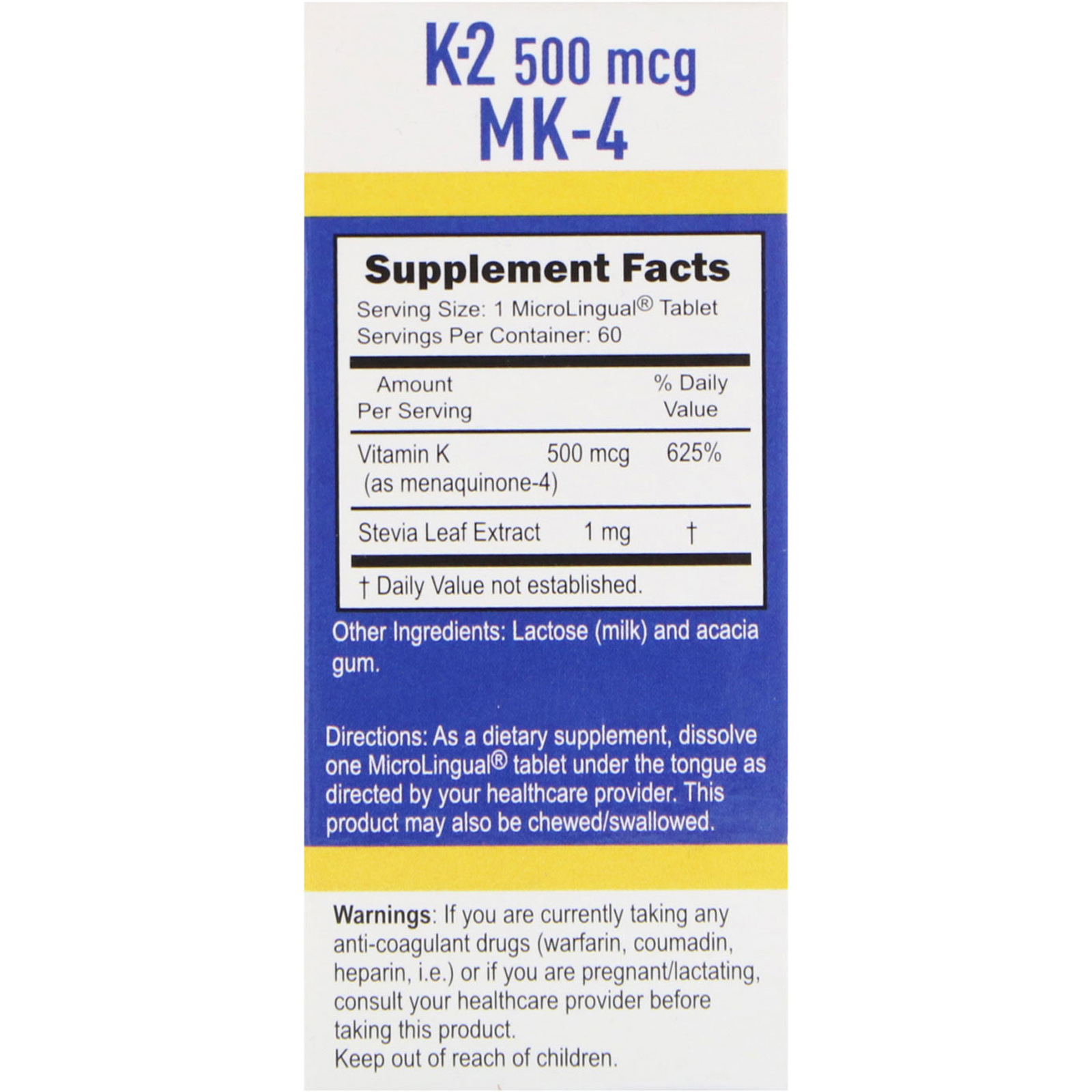 Superior Source, Vitamina K-2, 500 mcg, 60 comprimidos microlinguais solúveis instantâneos - Imagem 2