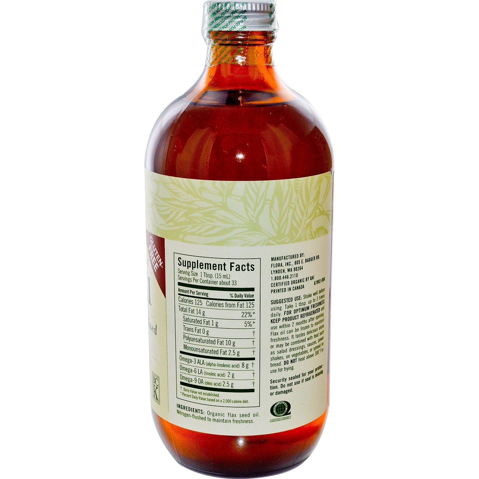 Flora, Óleo de Linhaça Orgânico Certificado, 17 onças fluidas (500 mL) - Imagem 2