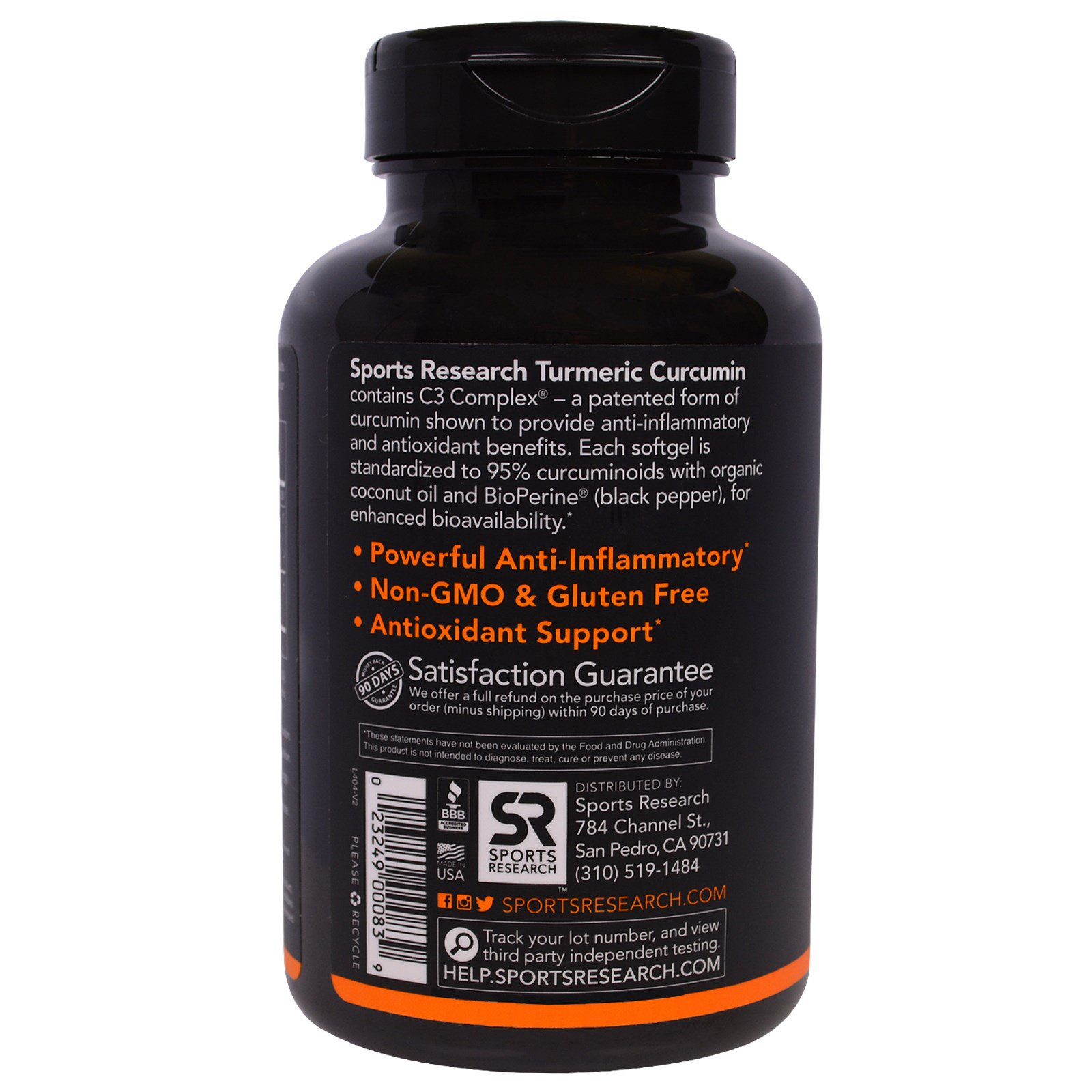 Sports Research, Turmeric Curcumin, Complexo C3, 500 mg, 120 Softgels - Imagem 3