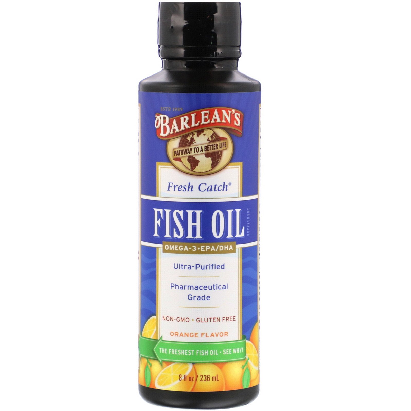Barlean's, Óleo de Peixe Fresco, Ômega 3 e EPA/DHA, Sabor Laranja, 8 fl oz (236 ml)