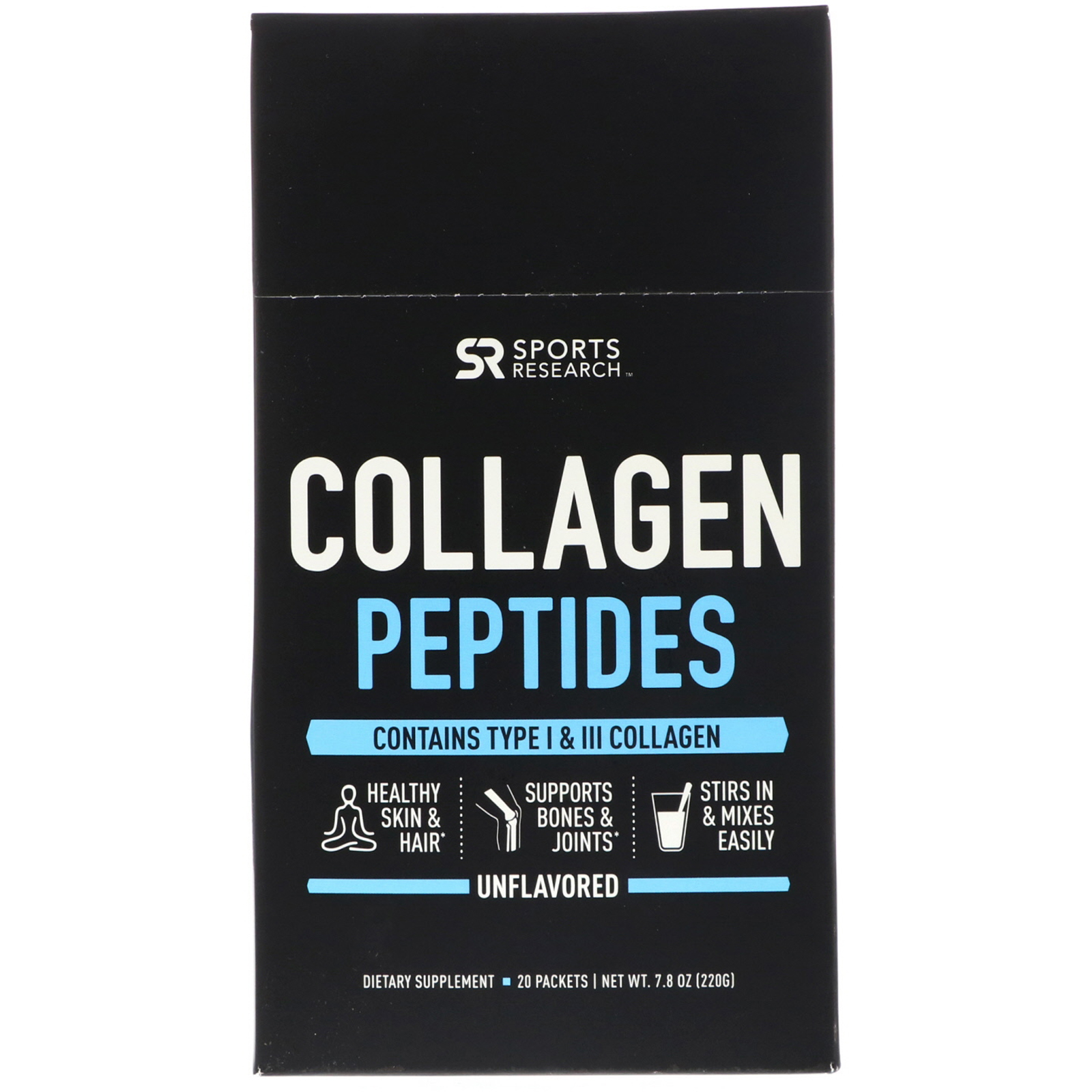 Sports Research, Peptídeos de colágeno, sem sabor, 20 pacotes, (11 g) cada