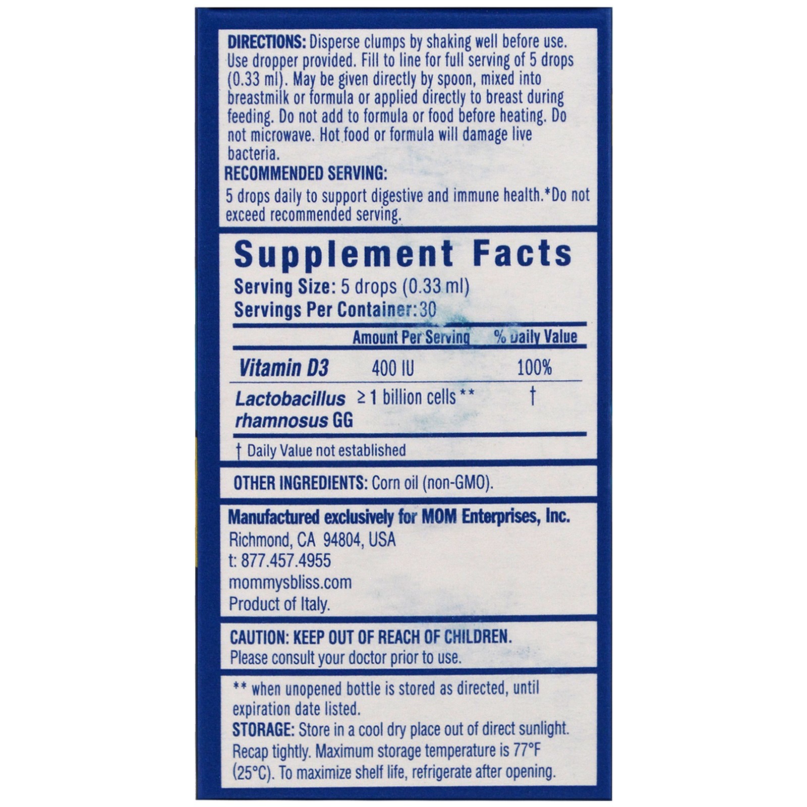 Mommy's Bliss, Gotas de Probióticos + Vitamina D, 10 ml (0,34 fl oz) - Imagem 3