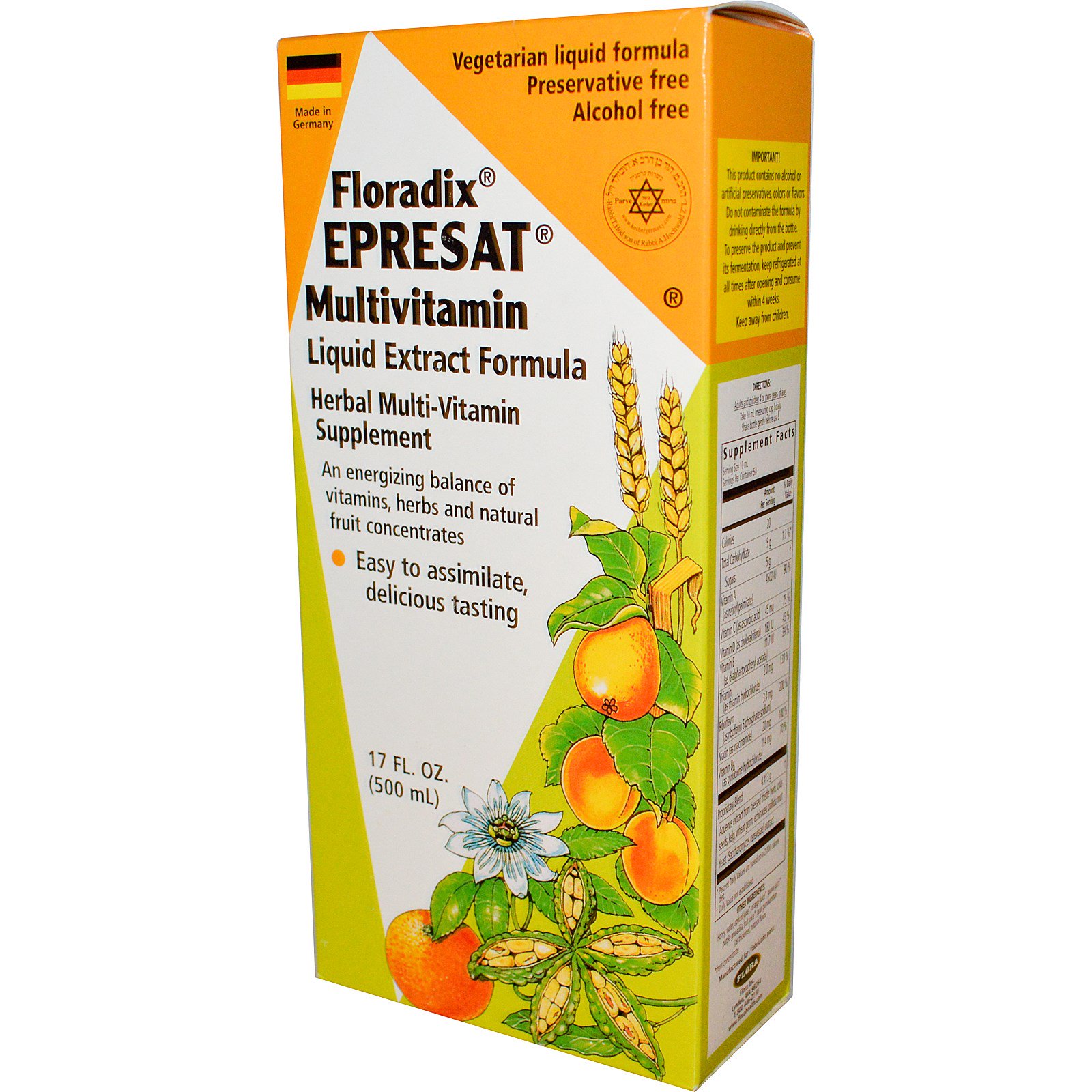 Flora, Floradix, Epresat Multivitaminíco, Fórmula de Extrato Líquido, sem álcool, 17 fl oz (500 ml)