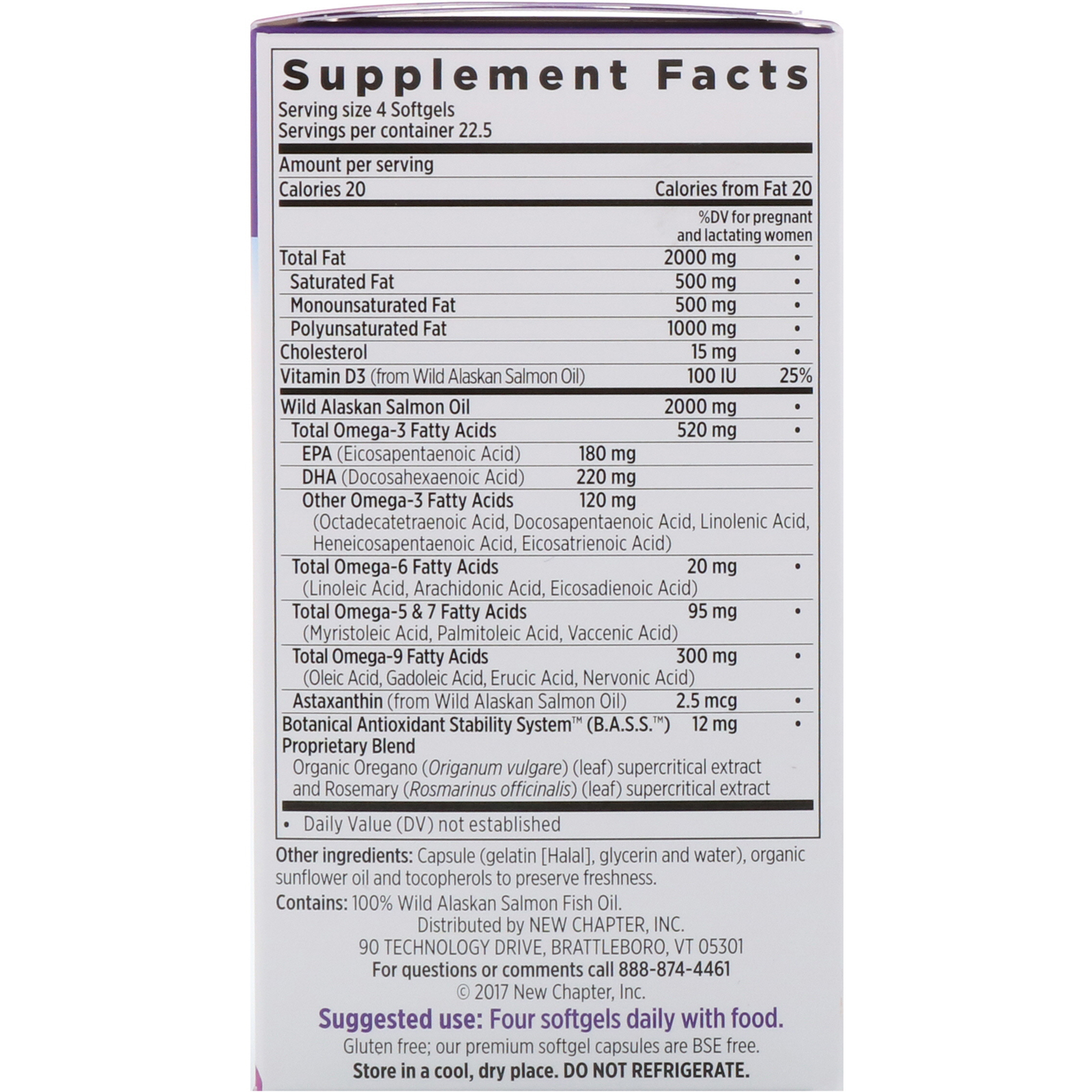 New Chapter, Wholemega, Prenatal, 500 mg, 90 Softgels - Imagem 3