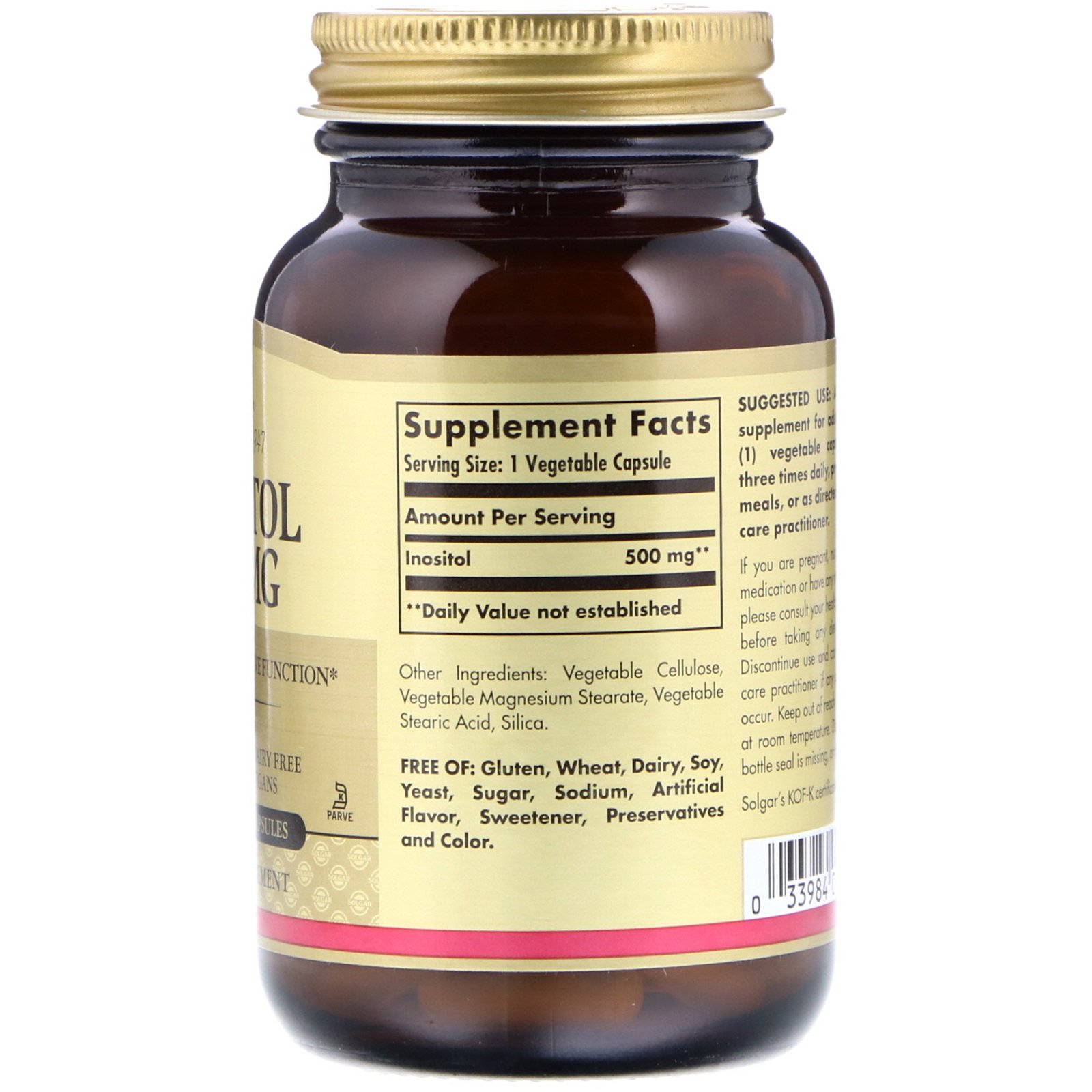 Solgar, Inositol, 500 mg, 100 Cápsulas Vegetais - Imagem 2