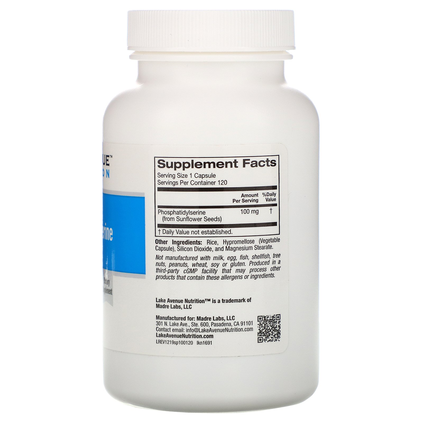 Lake Avenue Nutrition, Sunflower Phosphatidylserine, 100 mg, 120 Veggie Capsules - Imagem 2