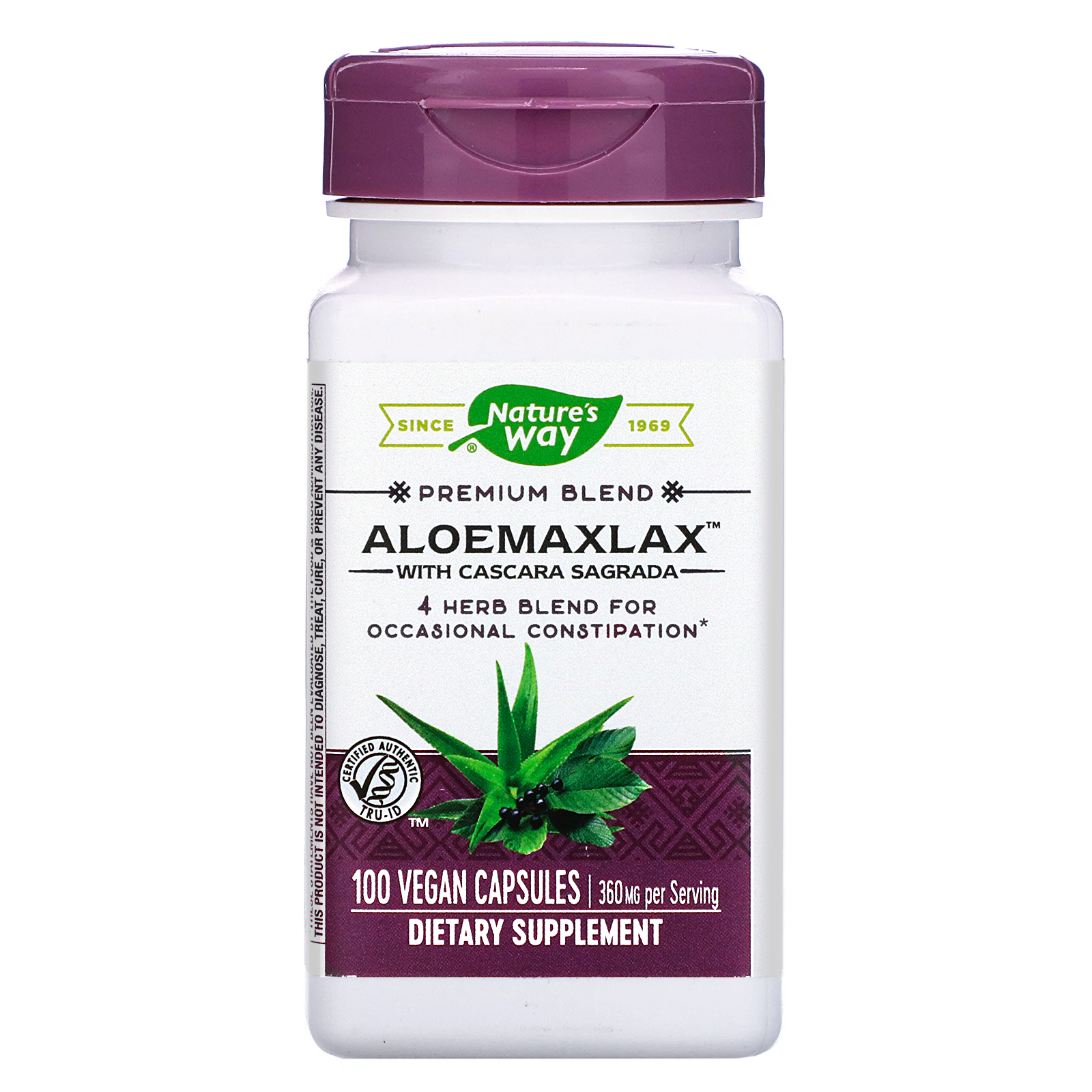 Nature's Way, AloeMaxLax with Cascara Sagrada, 360 mg, 100 Vegan Capsules