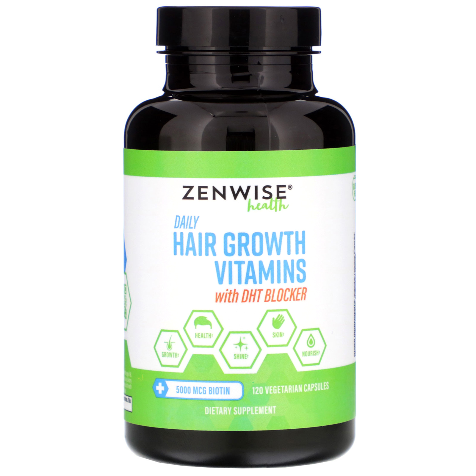 Zenwise Health, Vitaminas Diárias para Crescimento Capilar com Bloqueador de DHT, 120 Cápsulas Vegetais