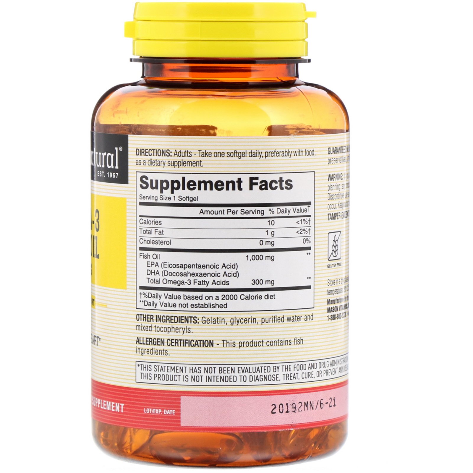 Mason Natural, Omega-3 Fish Oil, 1,000 mg, 120 Softgels - Imagem 2