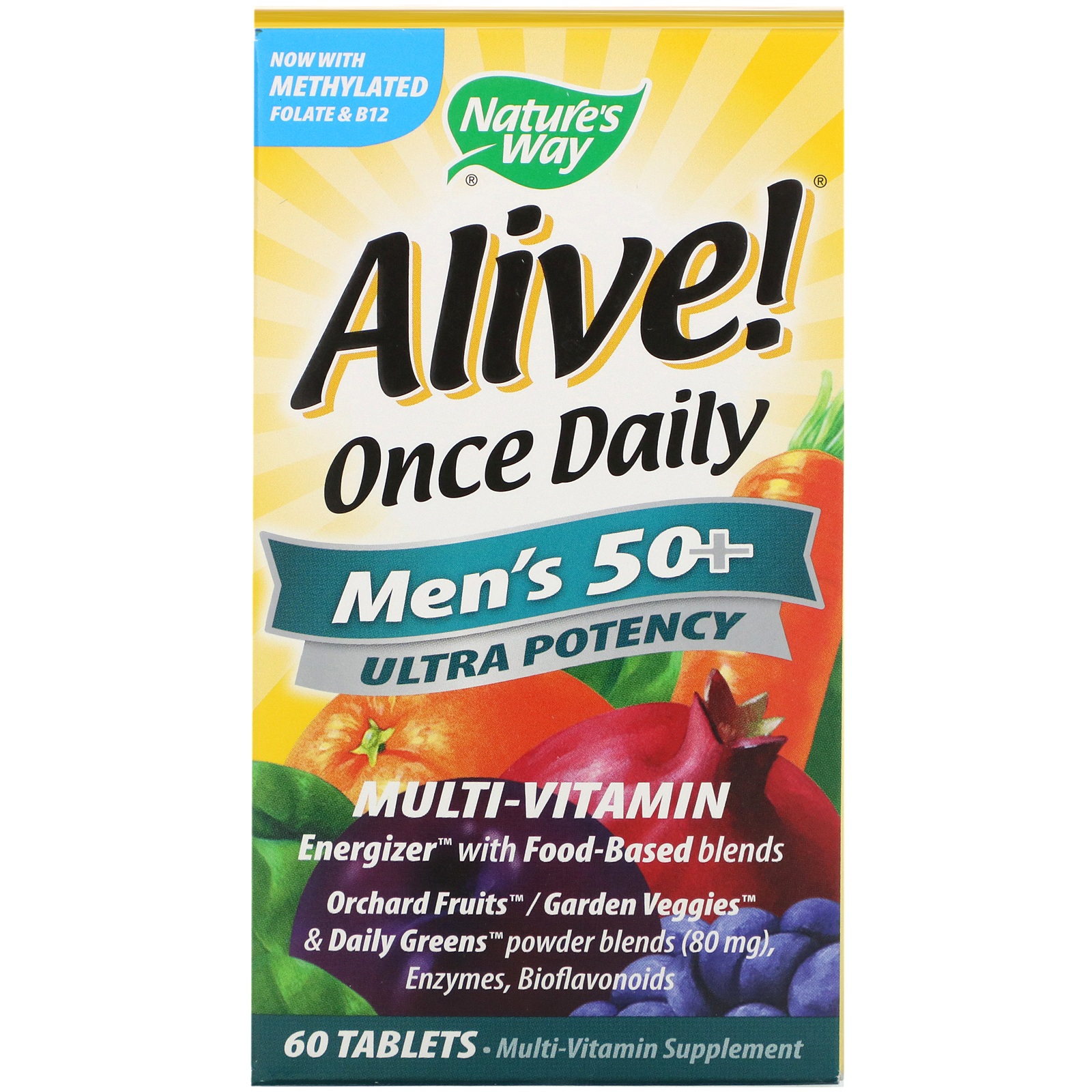 Nature's Way, Alive! Once Daily, 50+ Multivitamina Masculina, 60 Comprimidos