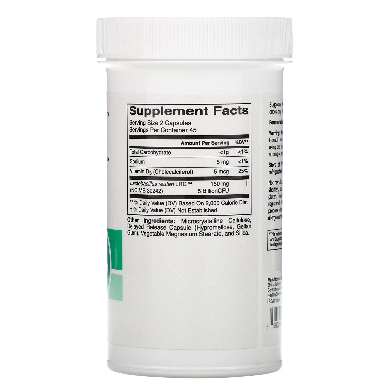 HealthyBiom, Lactobacillus Reuteri LRC com Vitamina D, 5 Bilhões de UFCs, 90 Cápsulas Vegetais - Imagem 2
