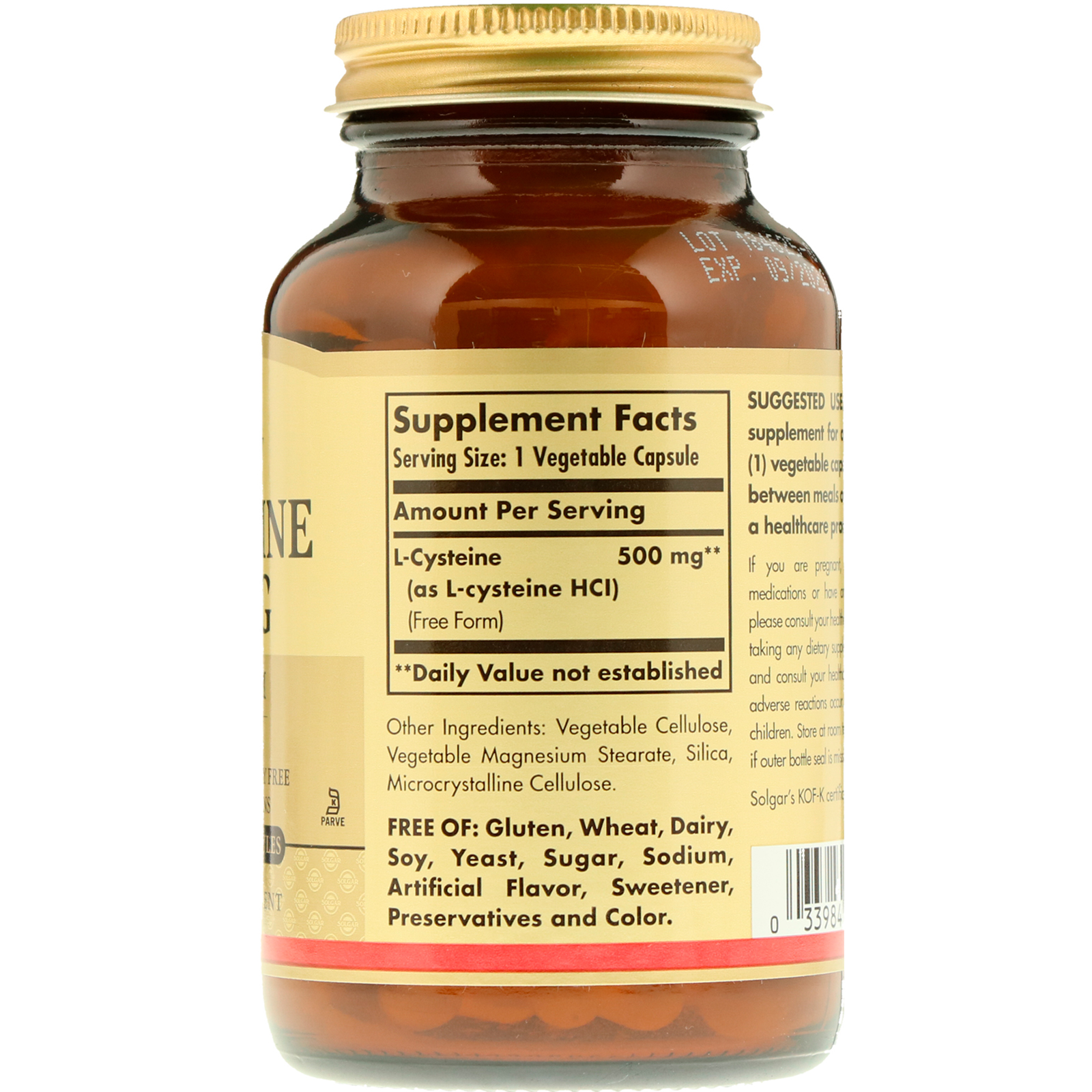 Solgar, L-Cisteína, 500 mg, 90 Cápsulas Vegetais - Imagem 2