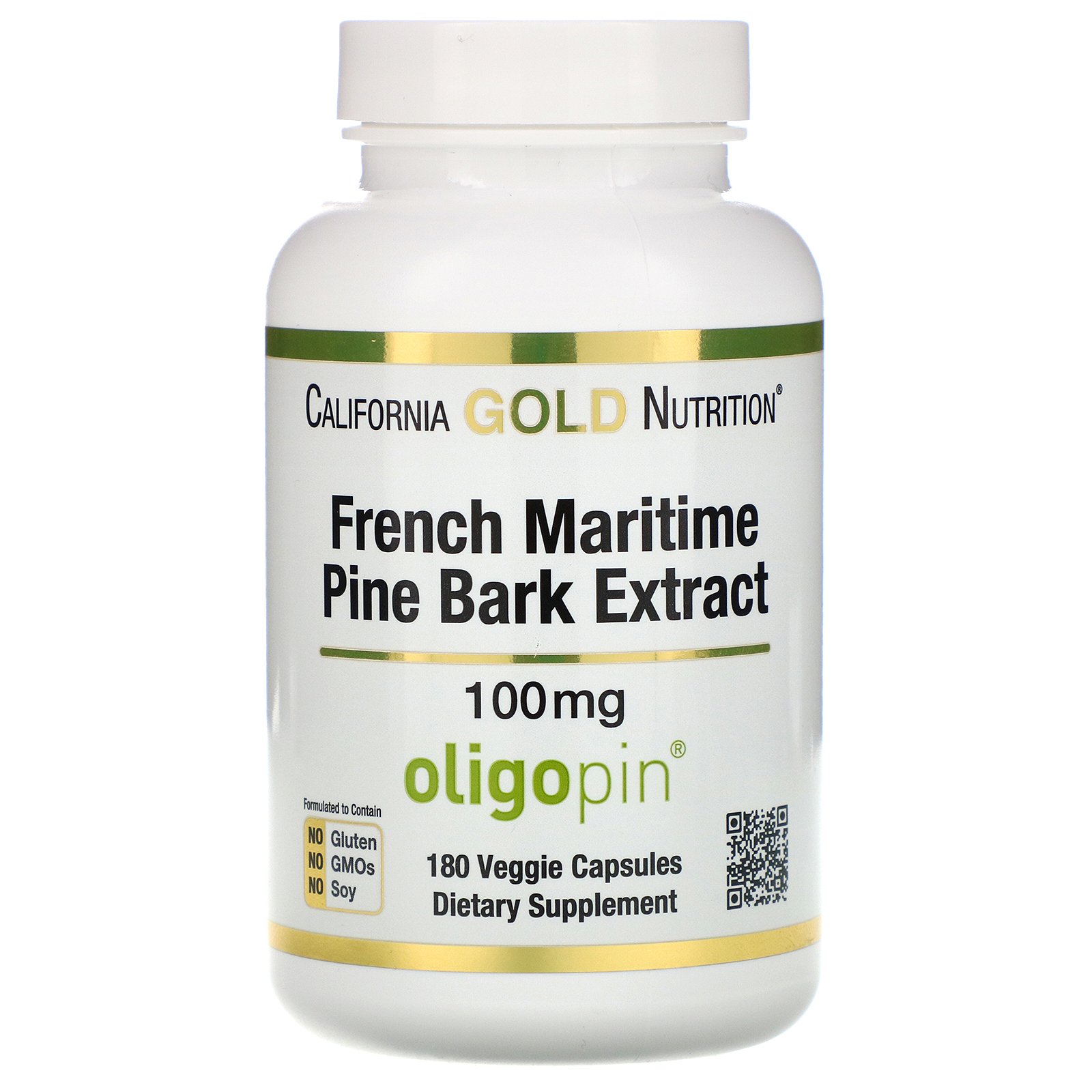 California Gold Nutrition, Extrato de Casca de Pinheiro-Bravo Francês, Oligopin, Polifenol Antioxidante, 100 mg, 180 Cápsulas Vegetais