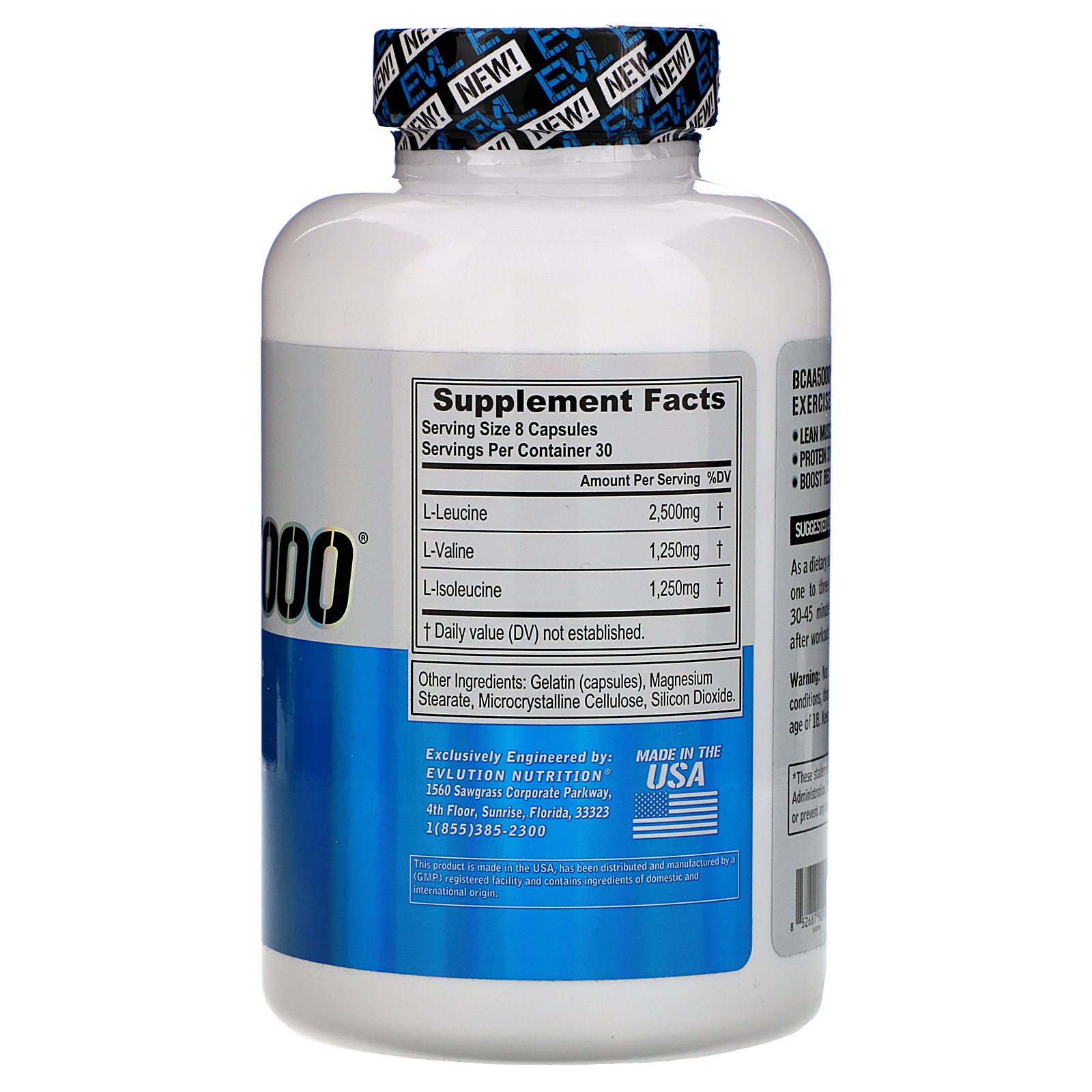 EVLution Nutrition, BCAA5000, 240 Cápsulas - Imagem 2